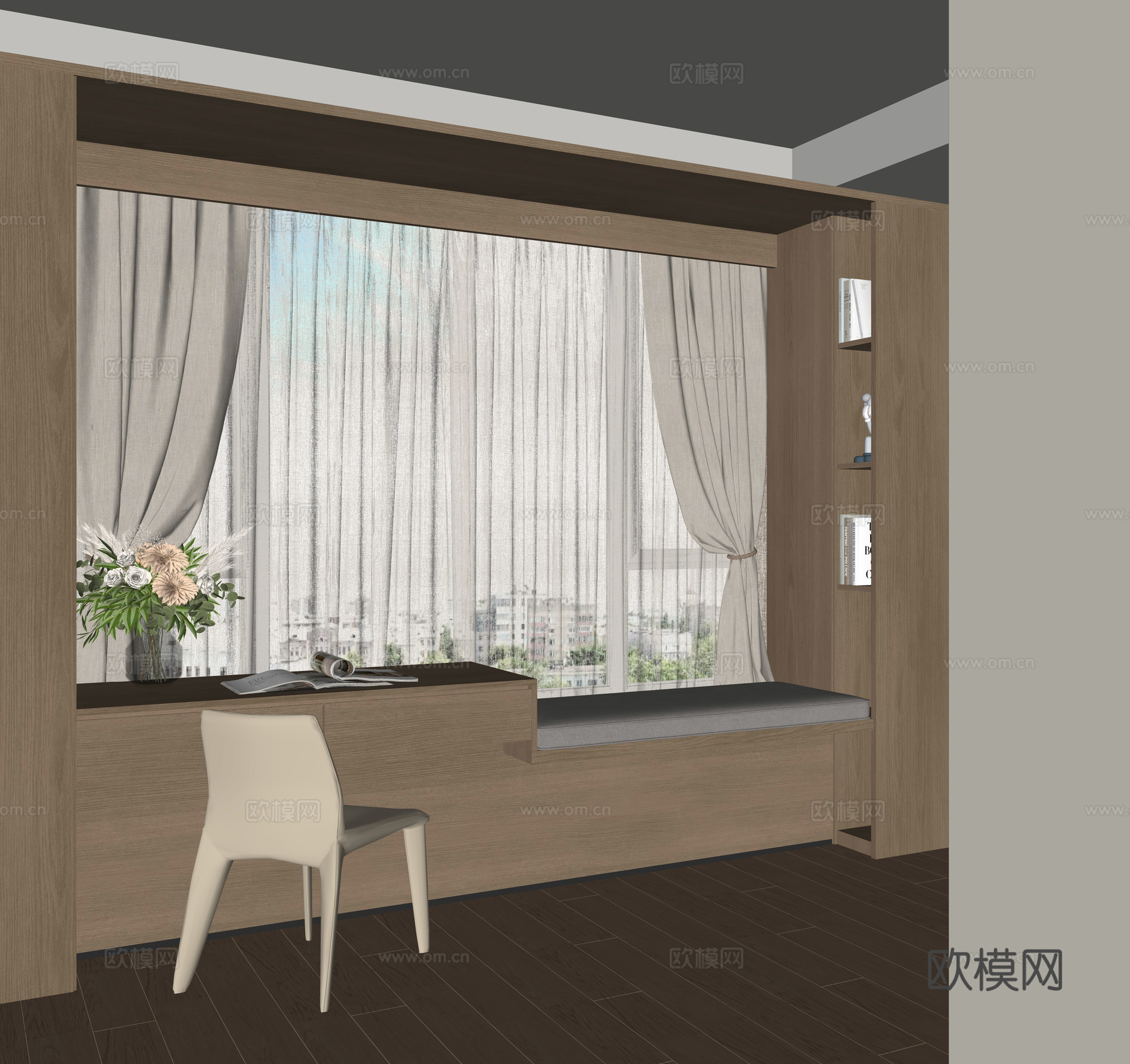 现代飘窗柜su模型