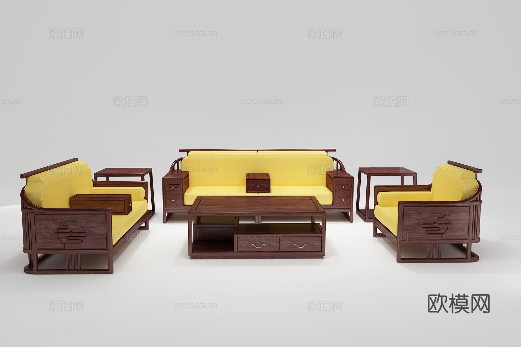 新中式红木沙发组合3d模型