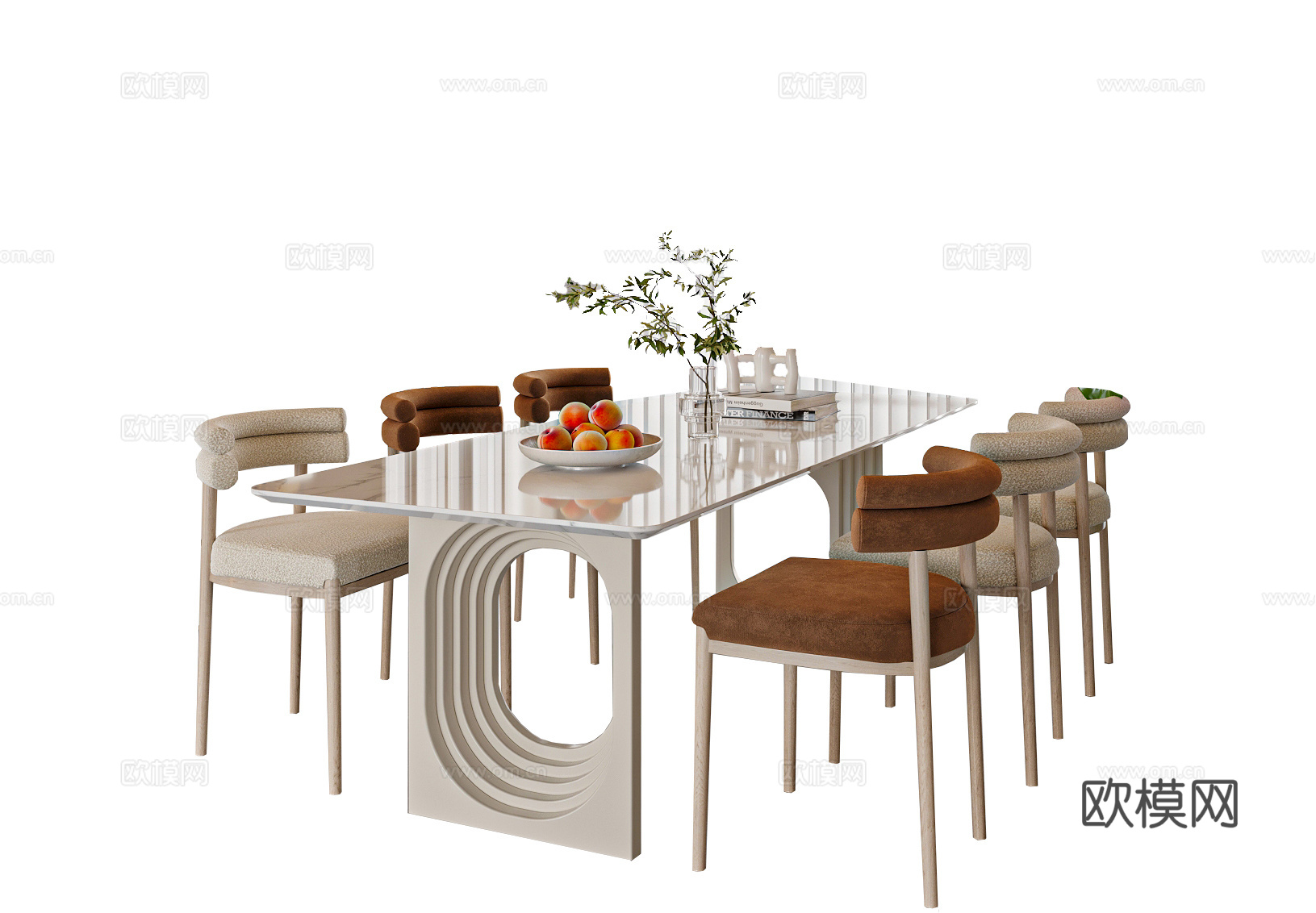 现代奶油风餐桌椅组合3d模型