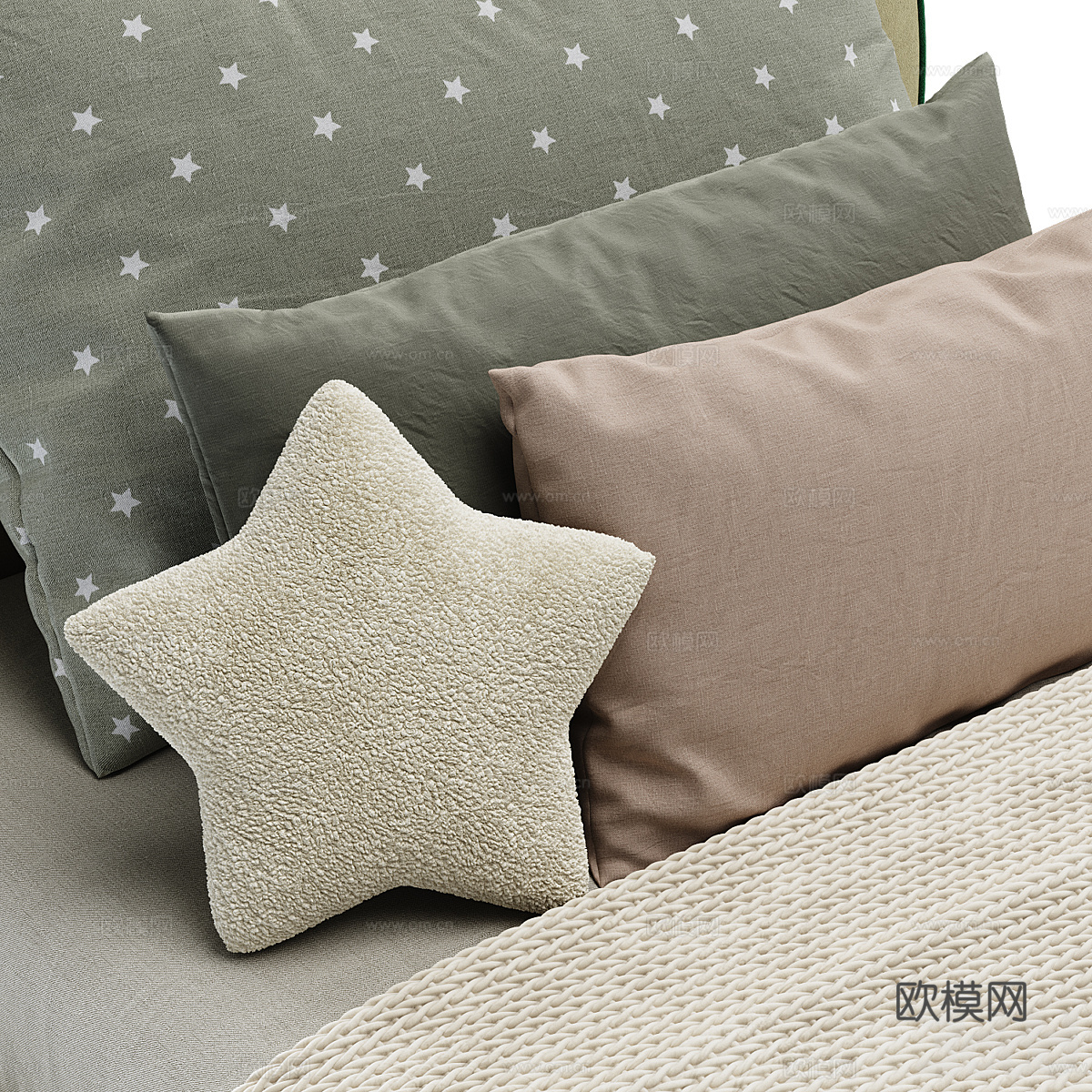 现代奶油风儿童布艺床3d模型