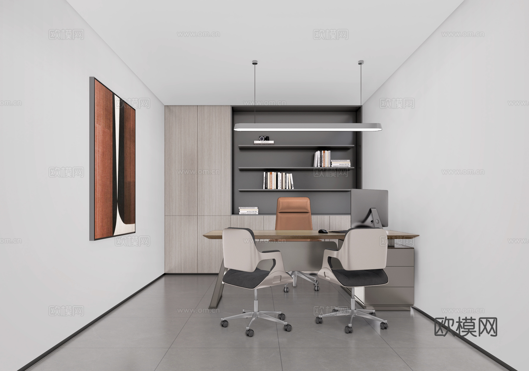 办公室会议室经理室前台接待su模型下载（渲染图3）