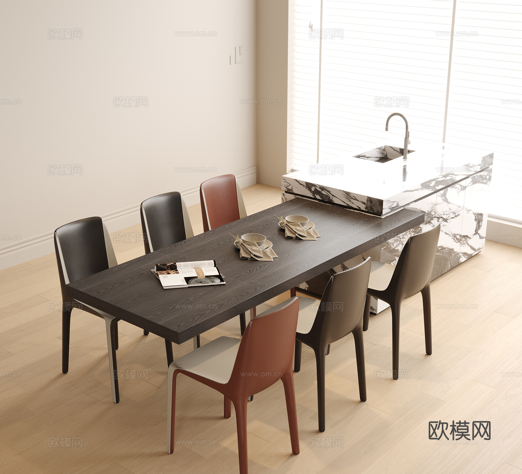 现代岛台桌椅 餐椅su模型
