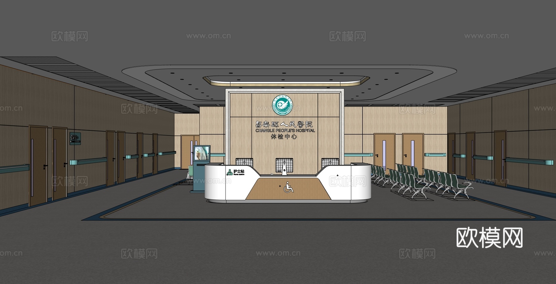新中式医院 门诊室 候诊室 体检中心 医院大厅su模型