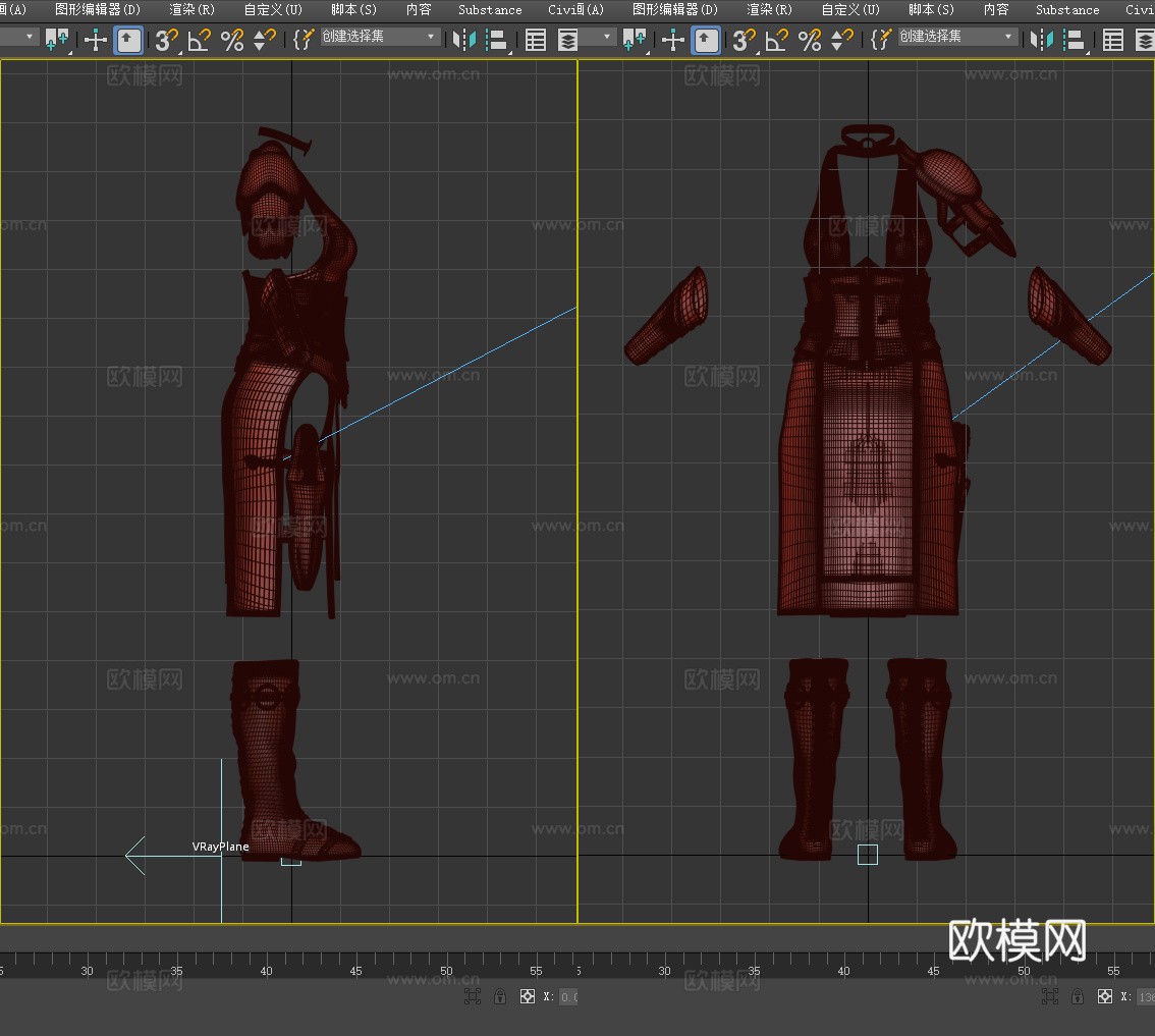 皮甲 女性盔甲 勇士服装 衣服3d模型