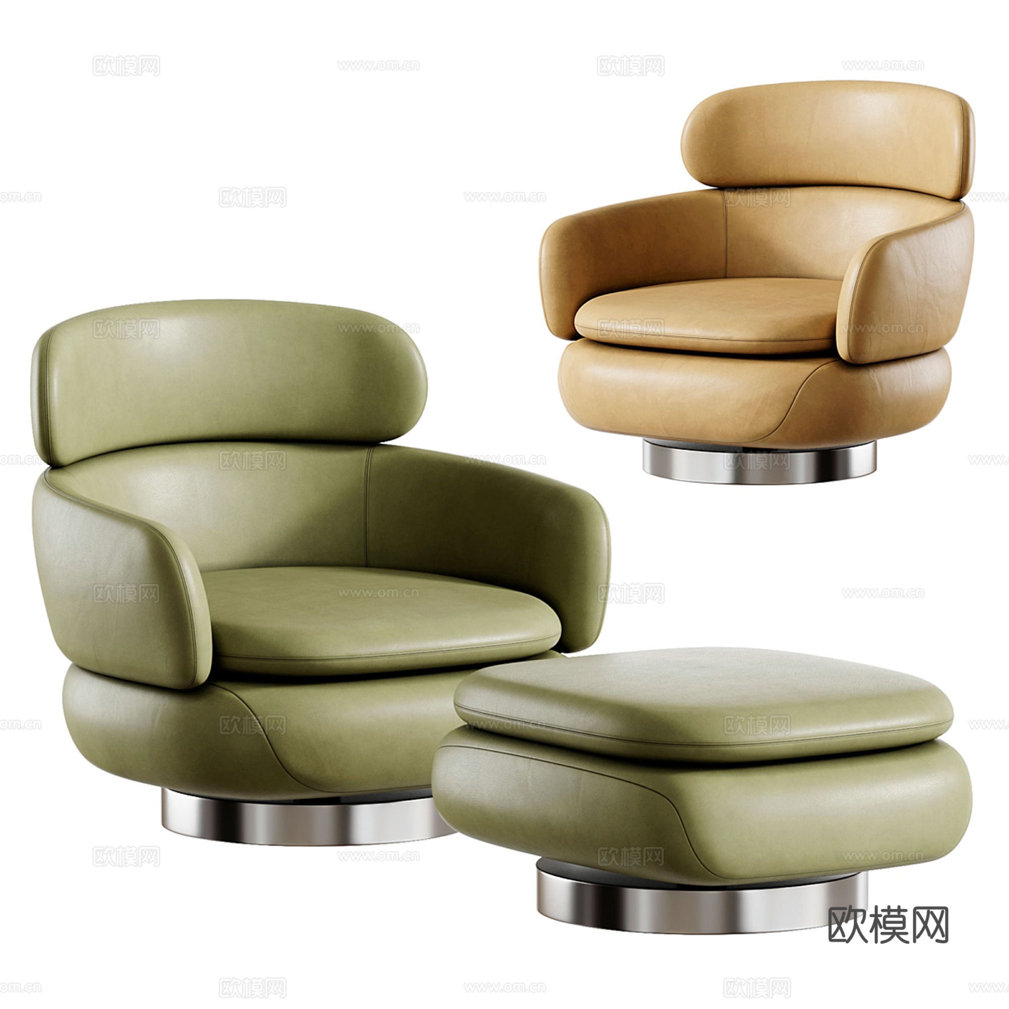 现代轻奢皮质休闲椅 脚踏3d模型