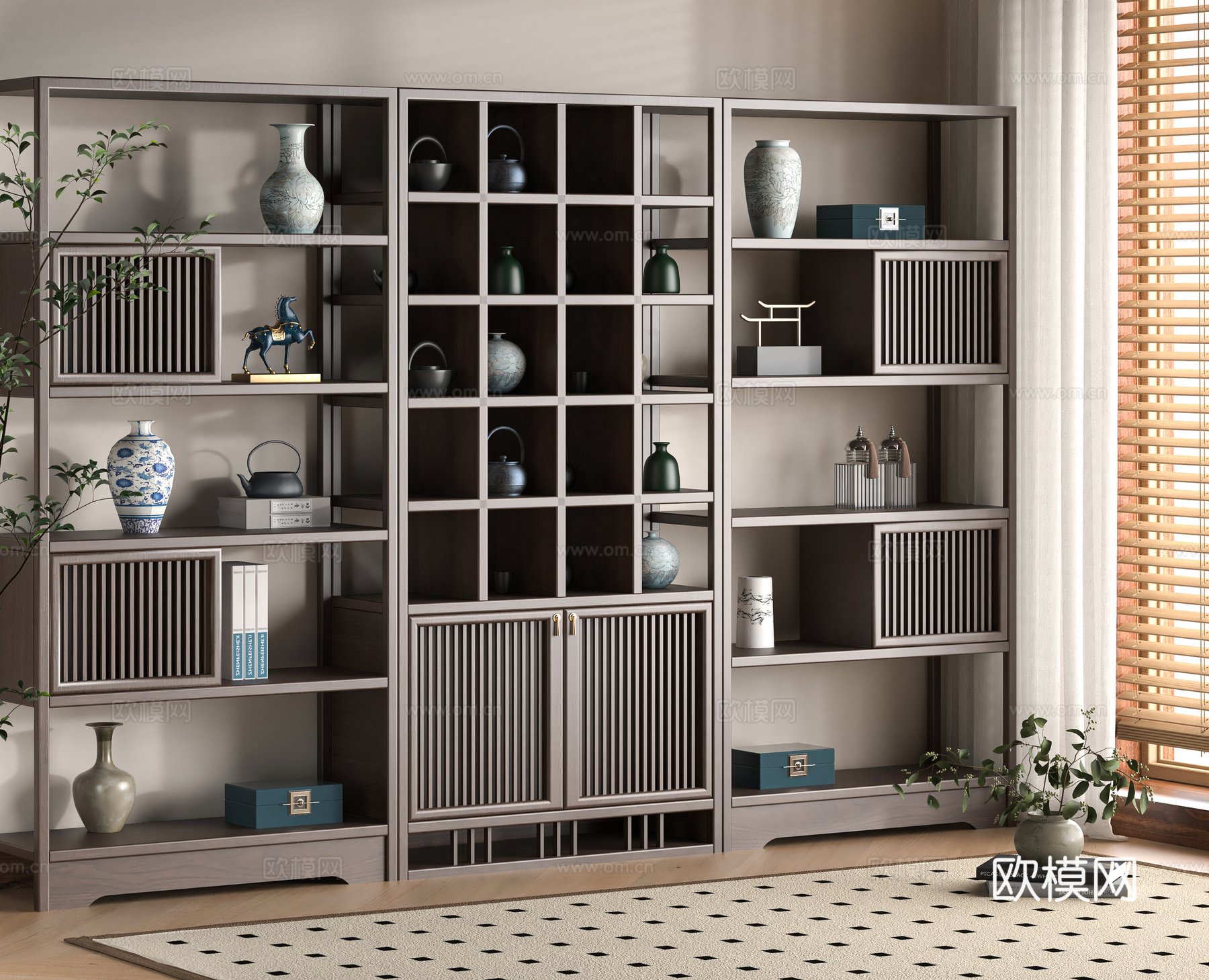 新中式博古架3d模型下载