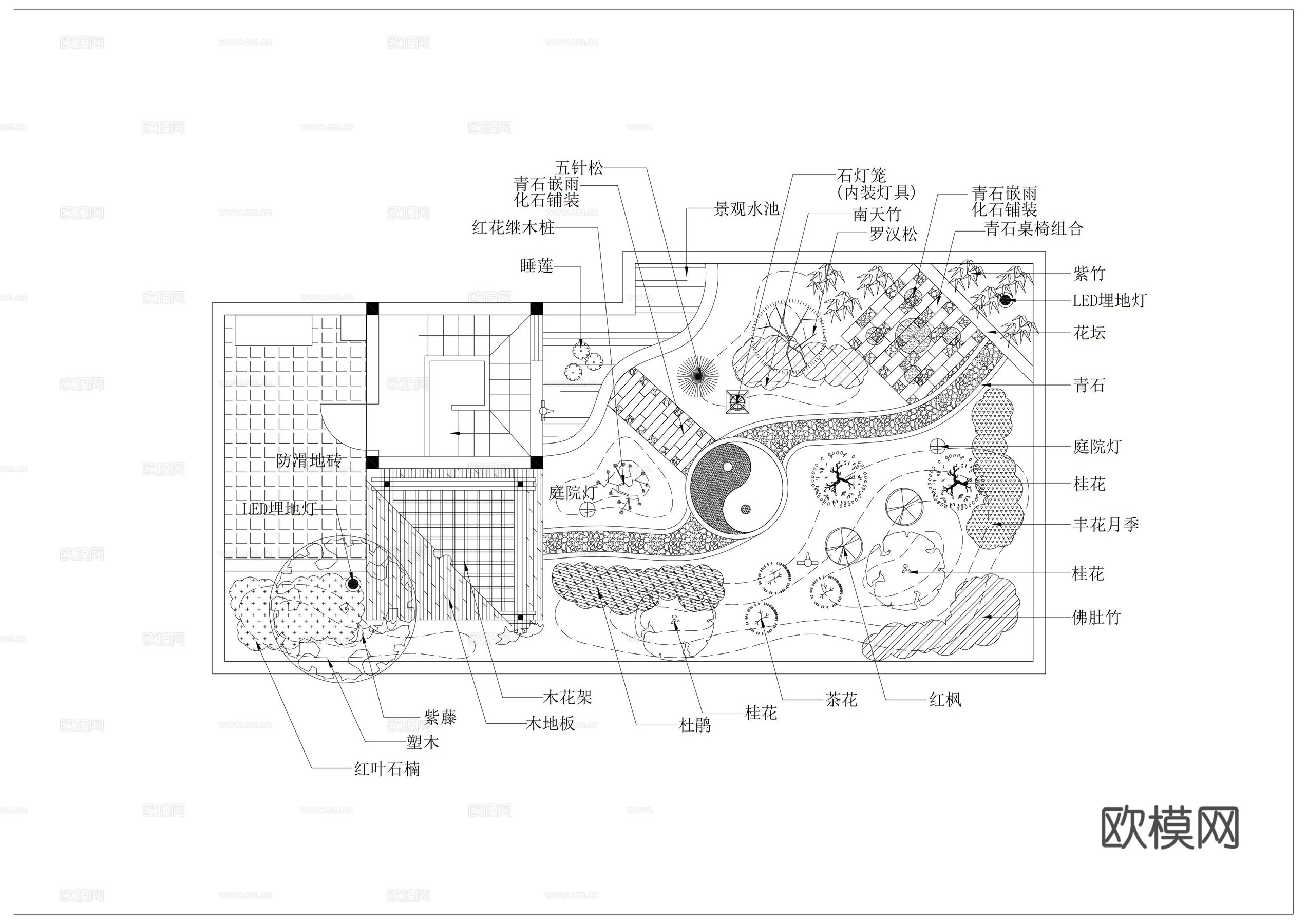 屋顶花园景观植物组团cad施工图