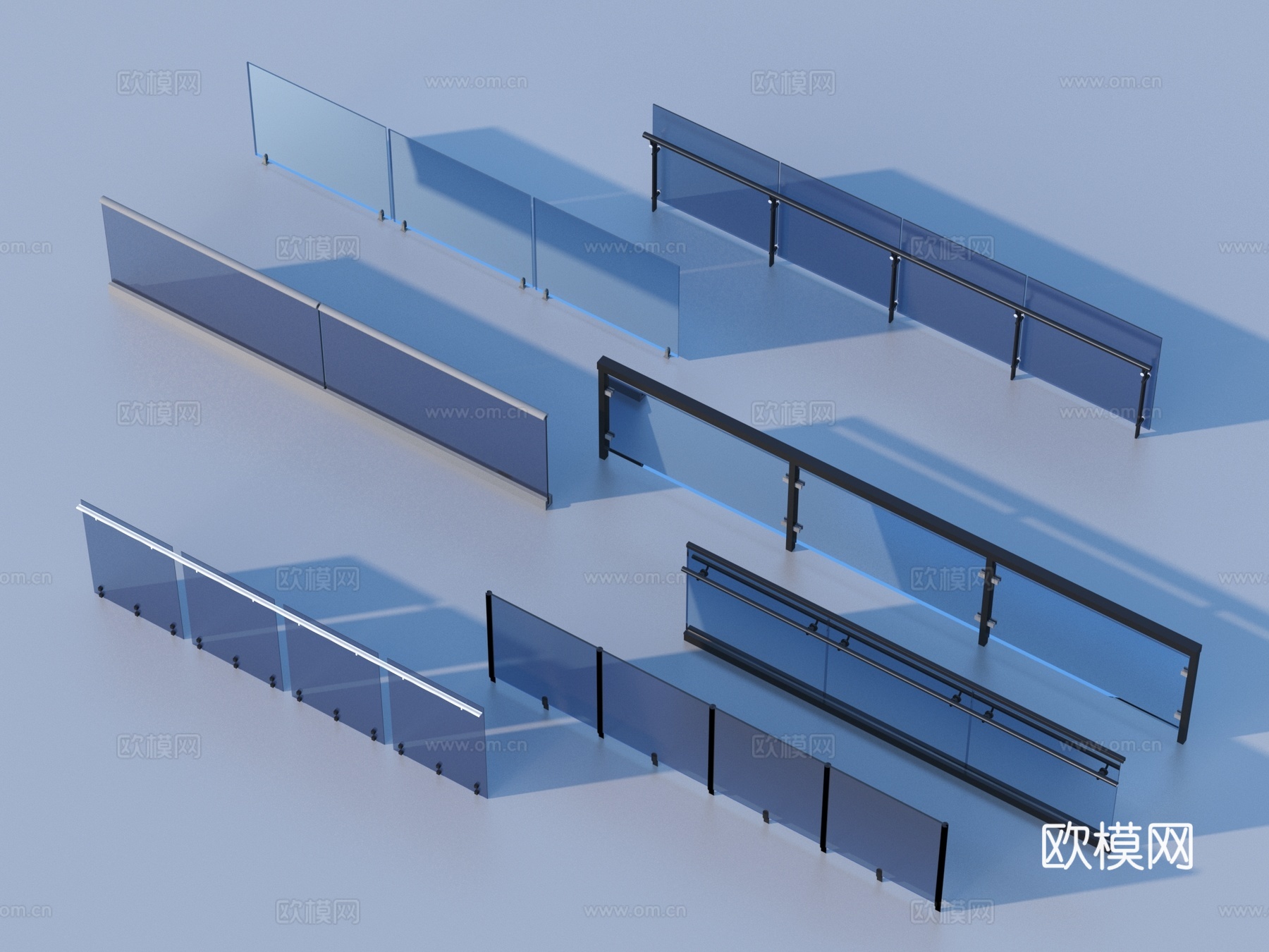 玻璃栏杆 扶手 围栏 护栏 栏杆3d模型