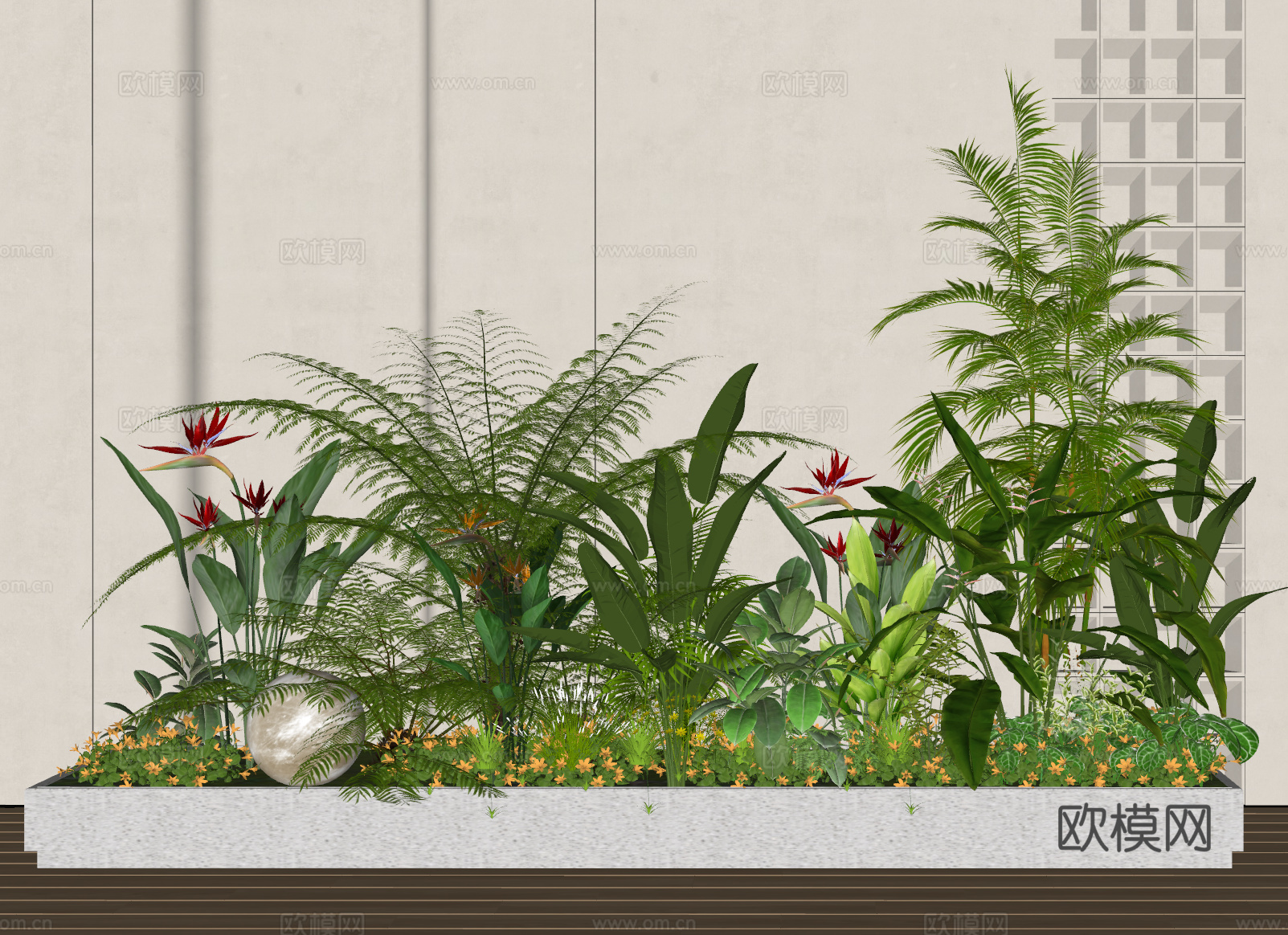 现代 景观小品 植物景观造景 植物堆 绿植堆 月球灯 绿植造su模型