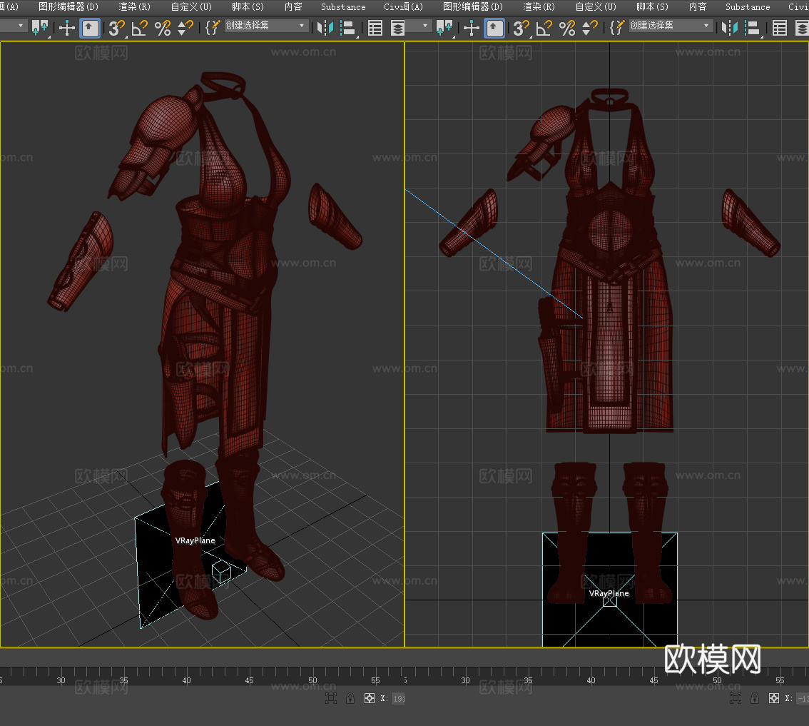 皮甲 女性盔甲 勇士服装 衣服3d模型
