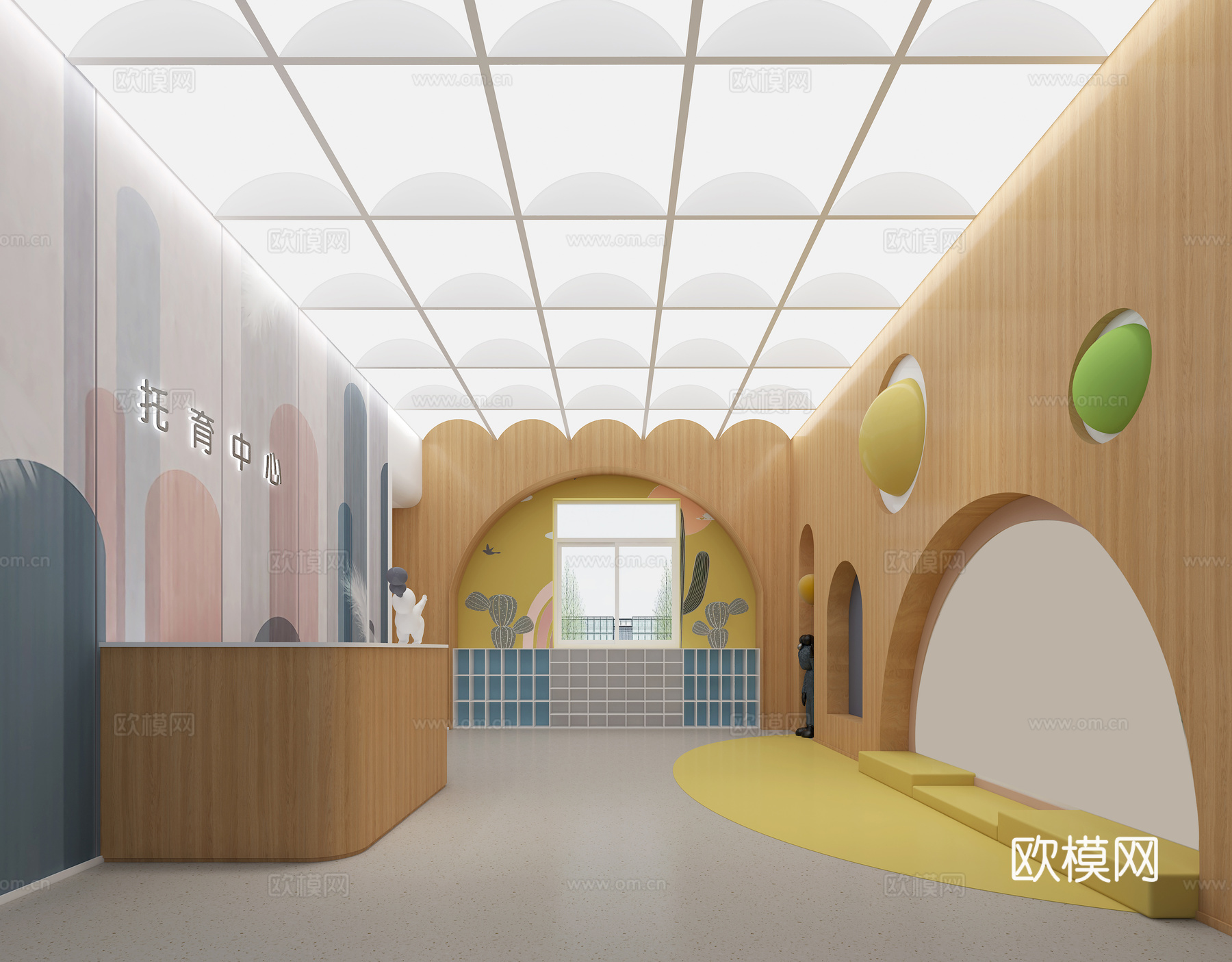 现代幼儿园门厅大厅儿童早教大厅托育接待大厅3d模型