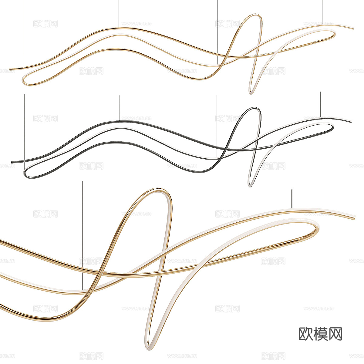 现代意式极简线性装饰吊灯3d模型