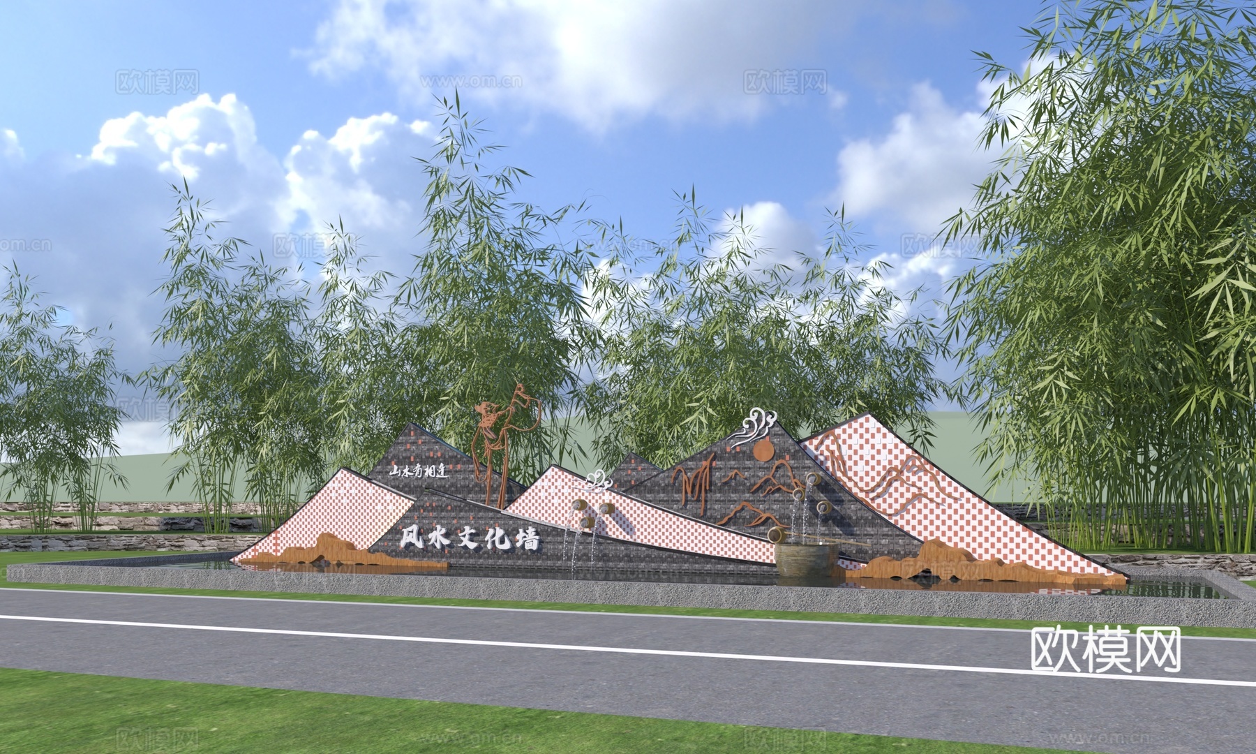 乡村文化景墙3d模型