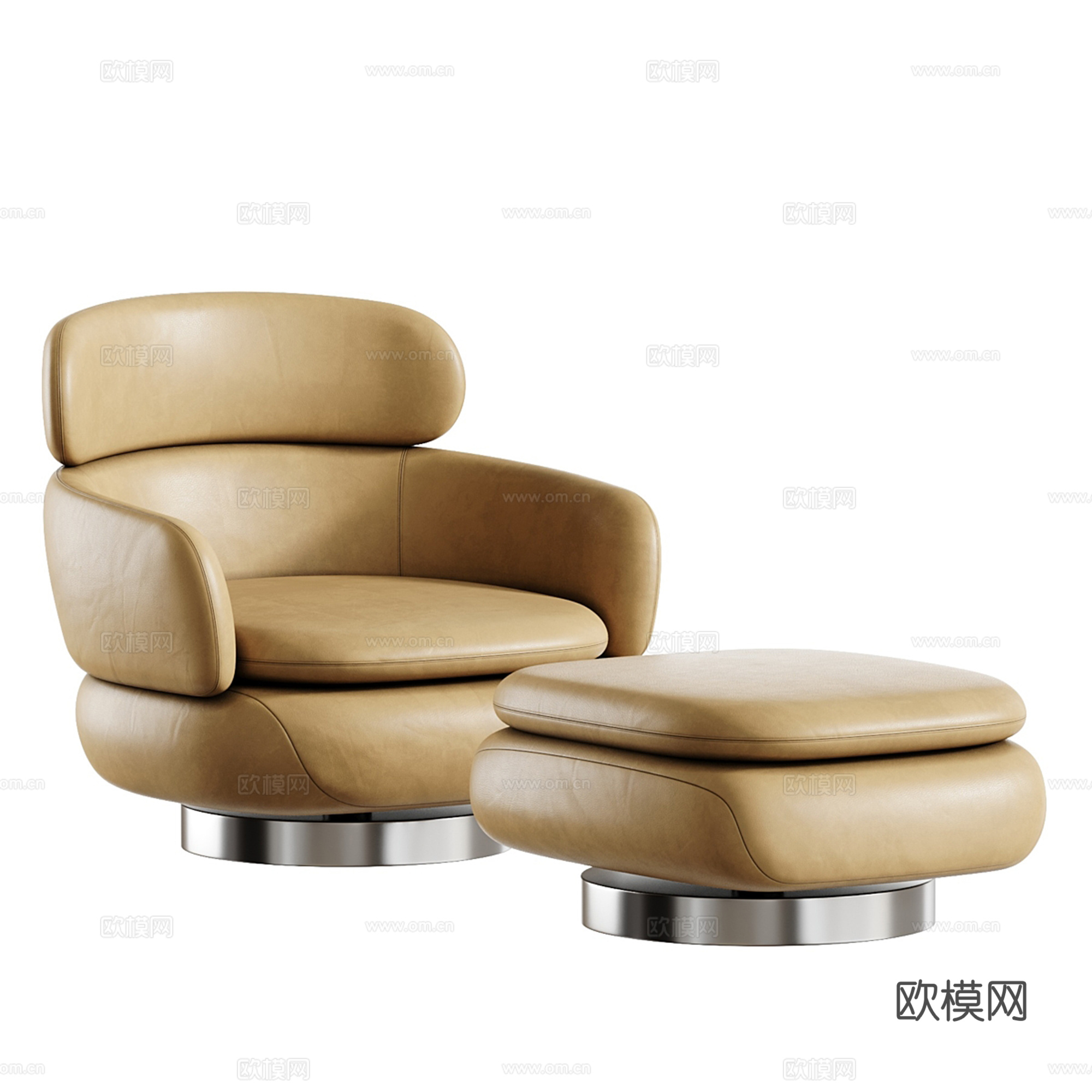 现代轻奢皮质休闲椅 脚踏su模型