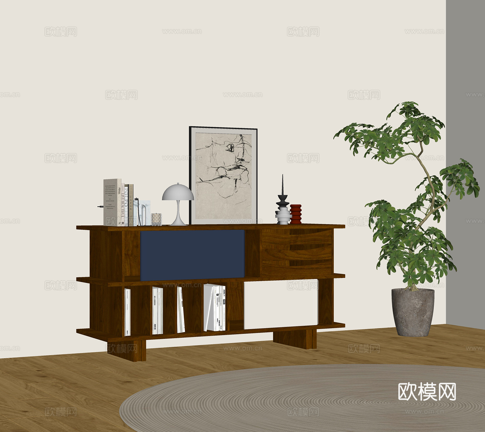 现代中古边柜su模型
