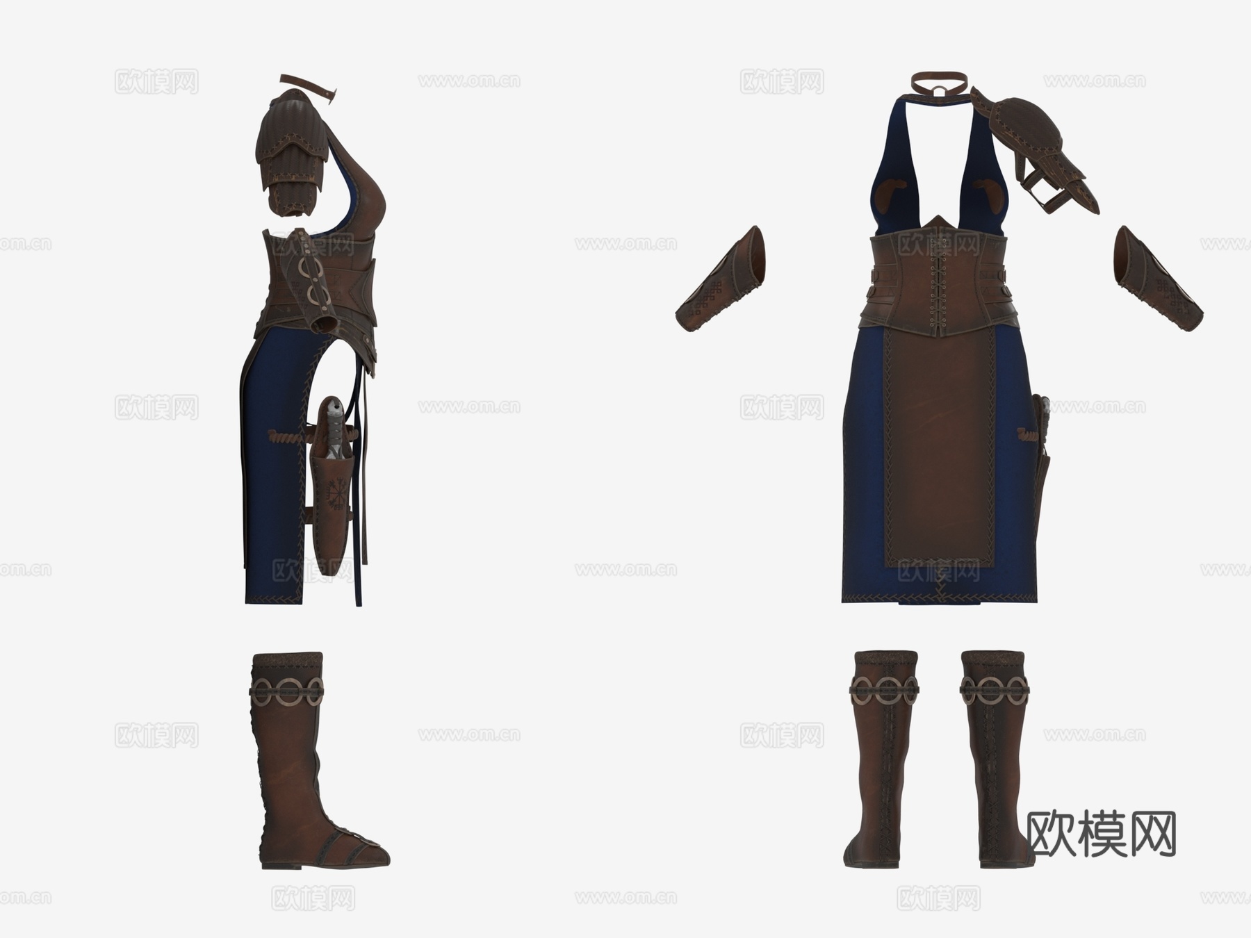 皮甲 女性盔甲 勇士服装 衣服3d模型