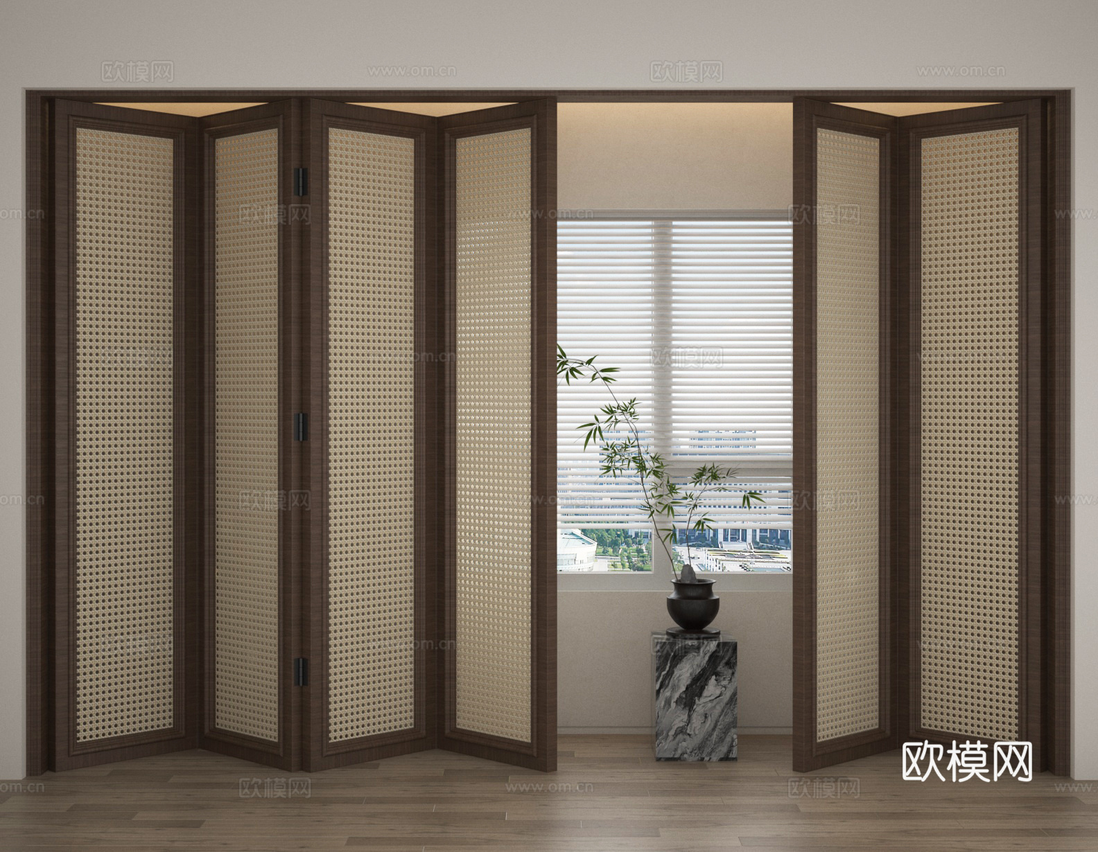 百叶推拉门 折叠门 花几 花艺su模型