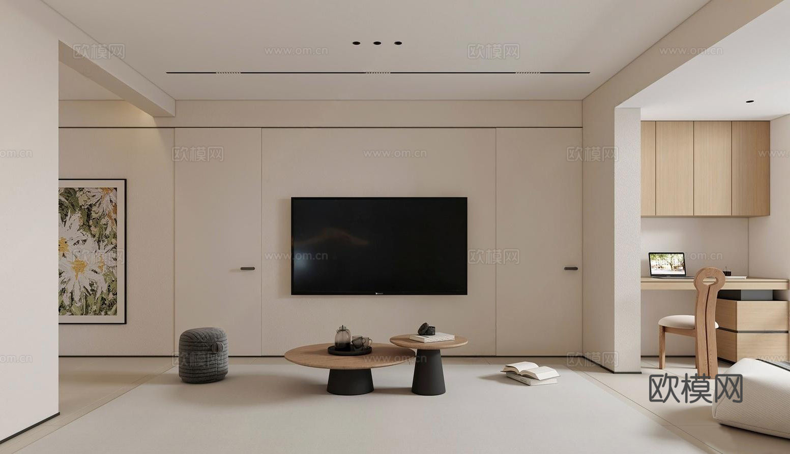 现代家居客厅_现代_极简_奶油3d模型