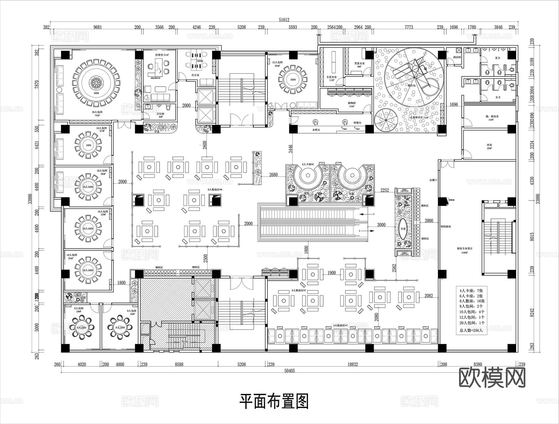 1460㎡火锅店平面图cad施工图