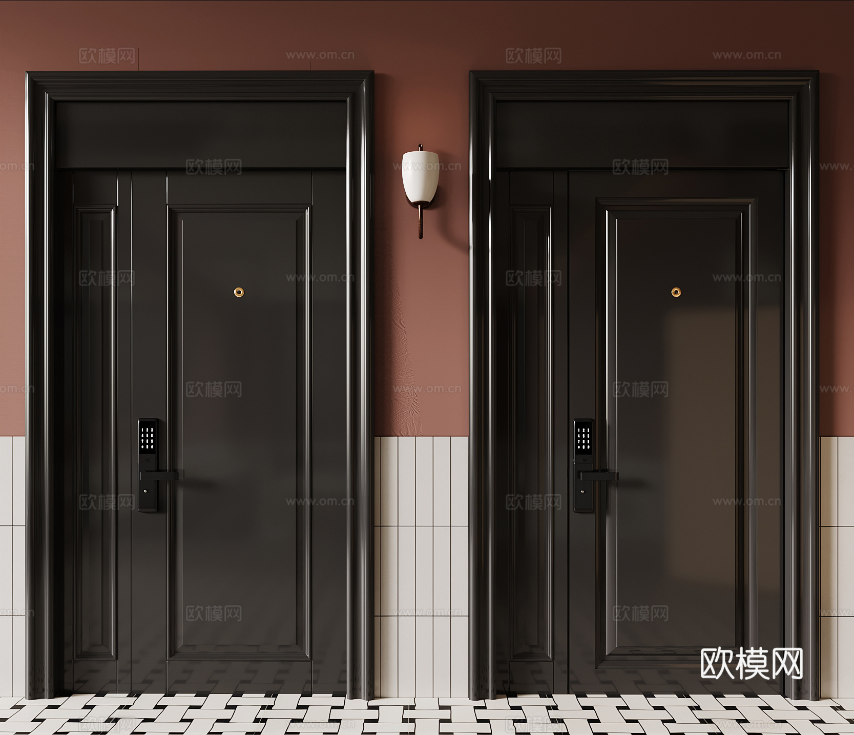 双开门 现代法式双开门 入户门 防盗门3d模型