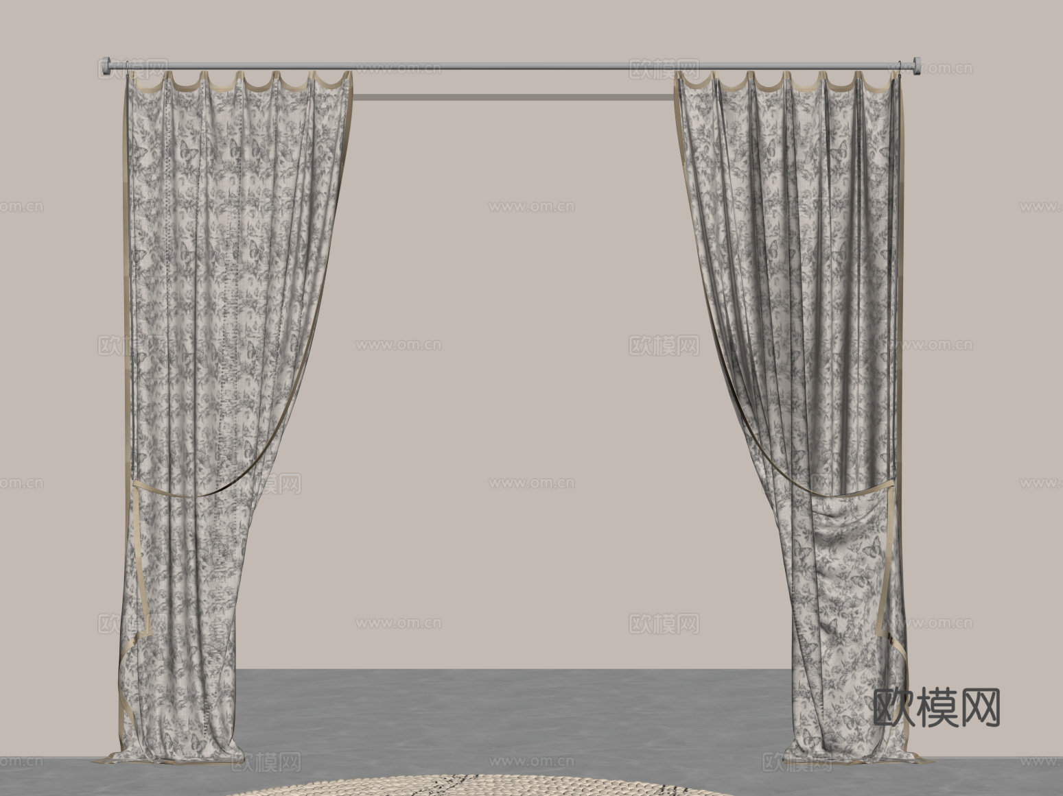 窗帘 法式复古窗帘 碎花帘su模型