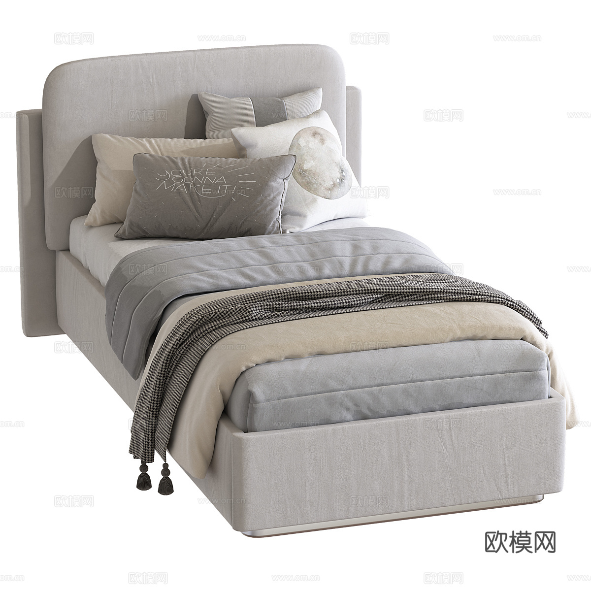 现代奶油风儿童布艺单人床3d模型