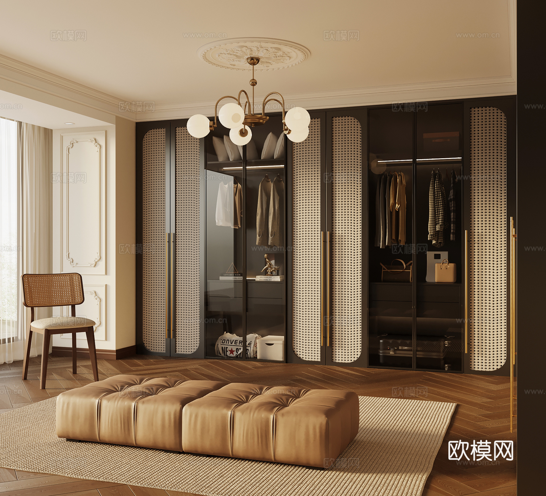 衣帽间 法式衣帽间 换鞋凳 吊灯su模型