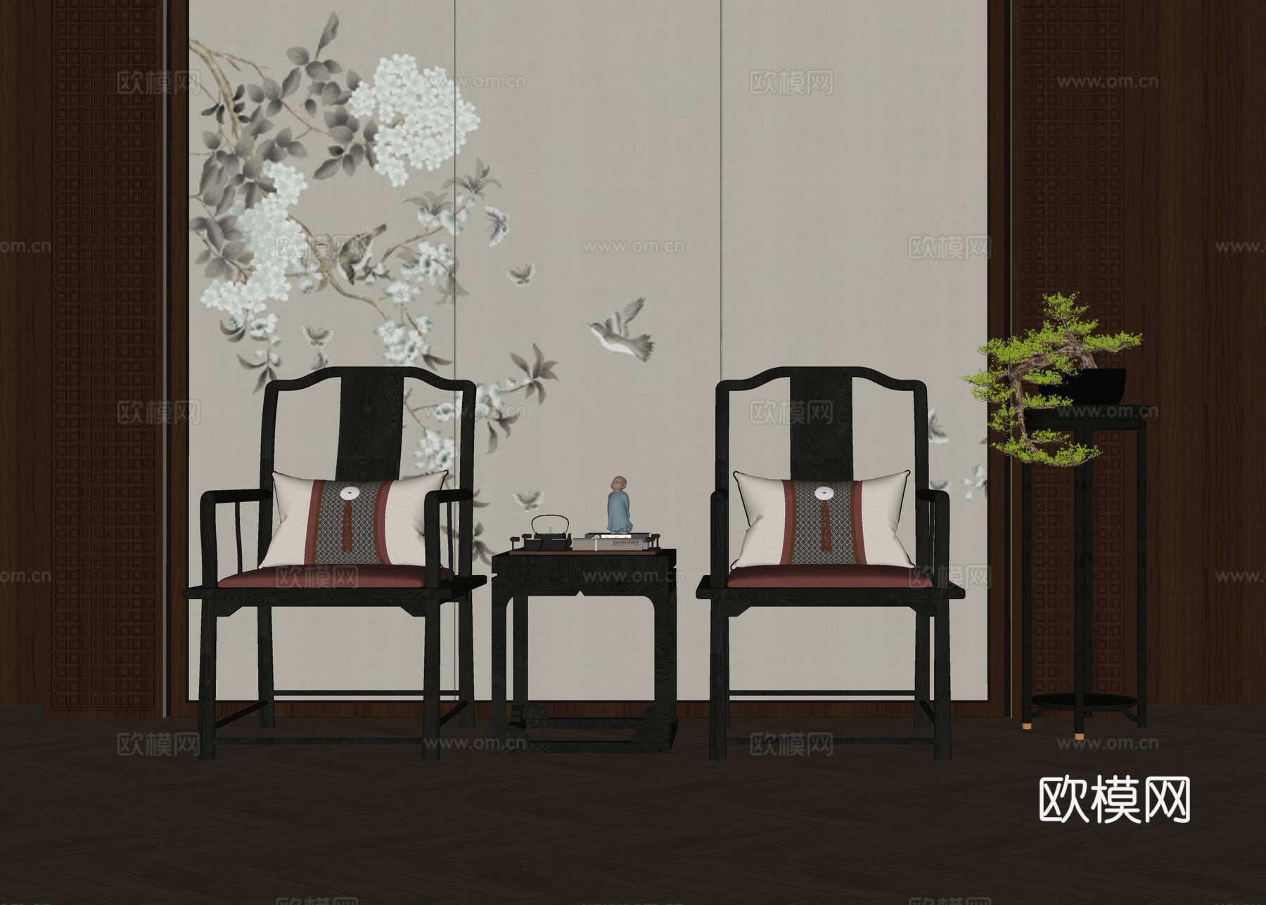 中式单椅 餐椅 茶椅 休闲椅su模型