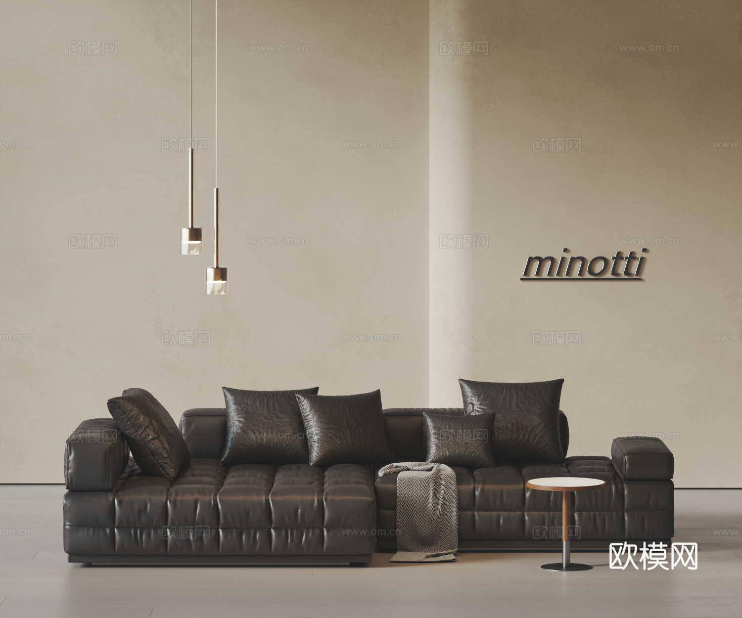 MINOTTI现代多人沙发 意式沙发 劳伦斯沙发 皮革沙发su模型