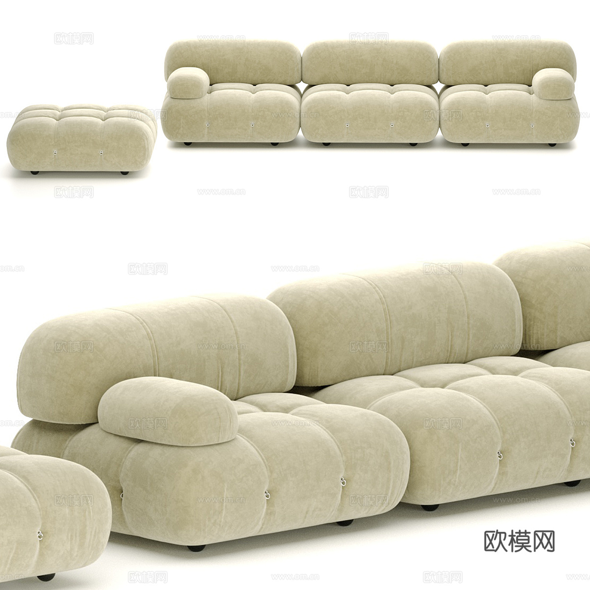 现代奶油风布艺休闲沙发3d模型