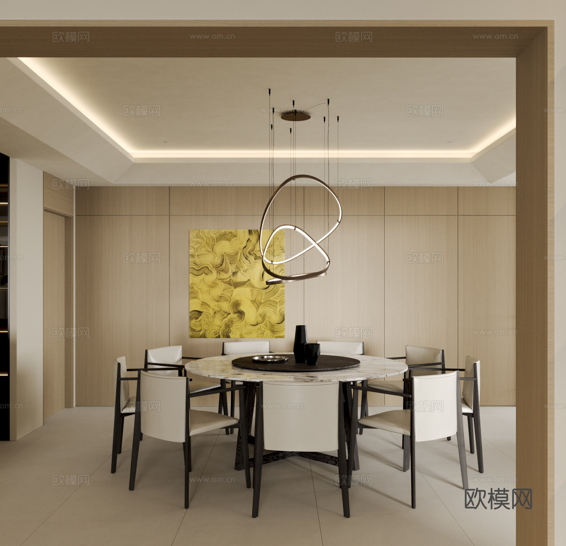 奶油风餐厅3d模型