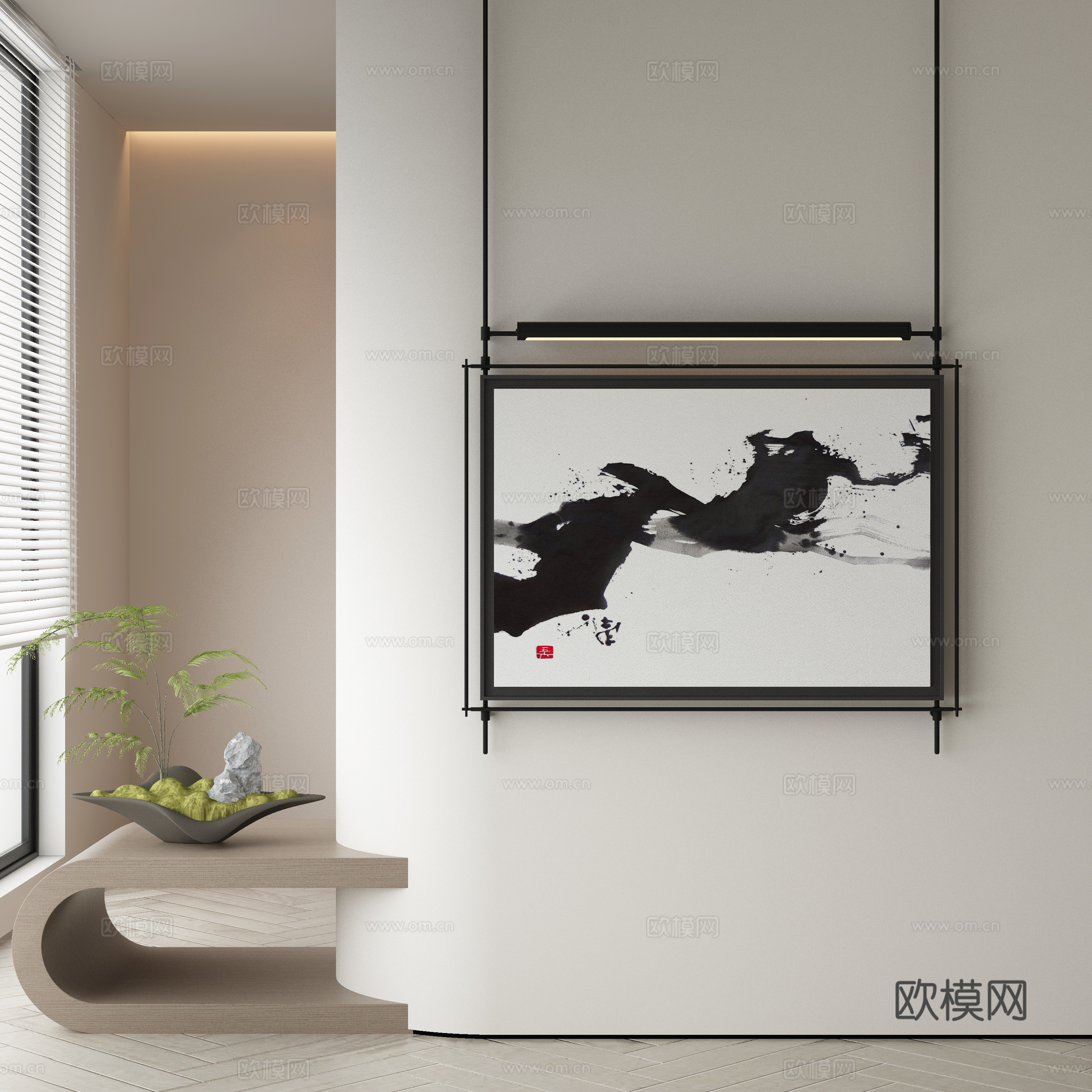 新中式侘寂挂画 油画3d模型