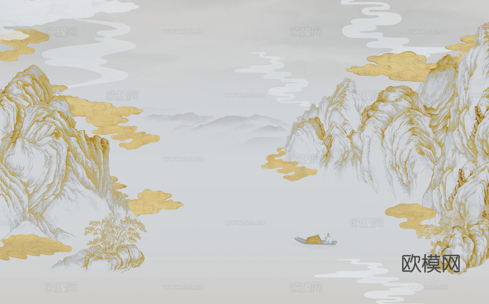 中式山水画水墨画