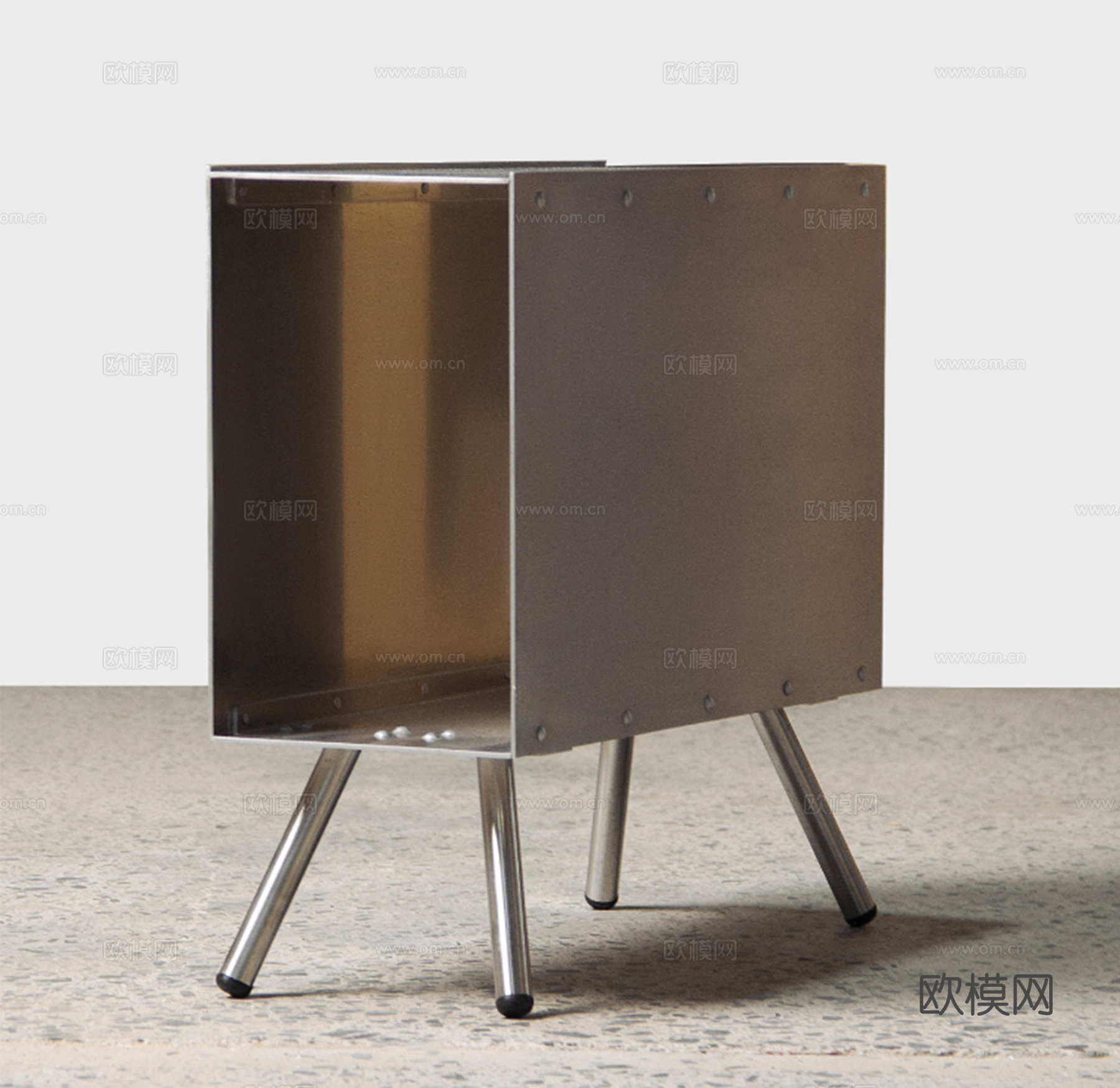 北欧现代不锈钢客厅沙发小边几 不锈钢收纳边几su模型