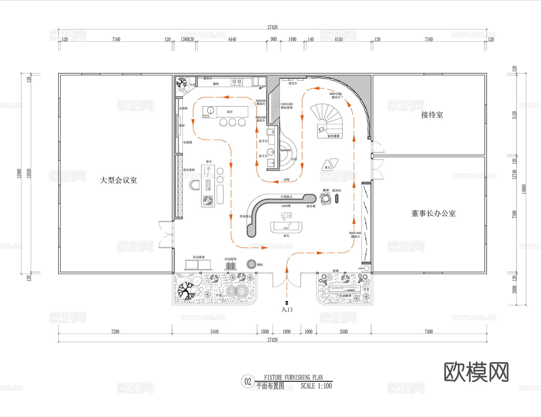 石材展厅平面图cad施工图