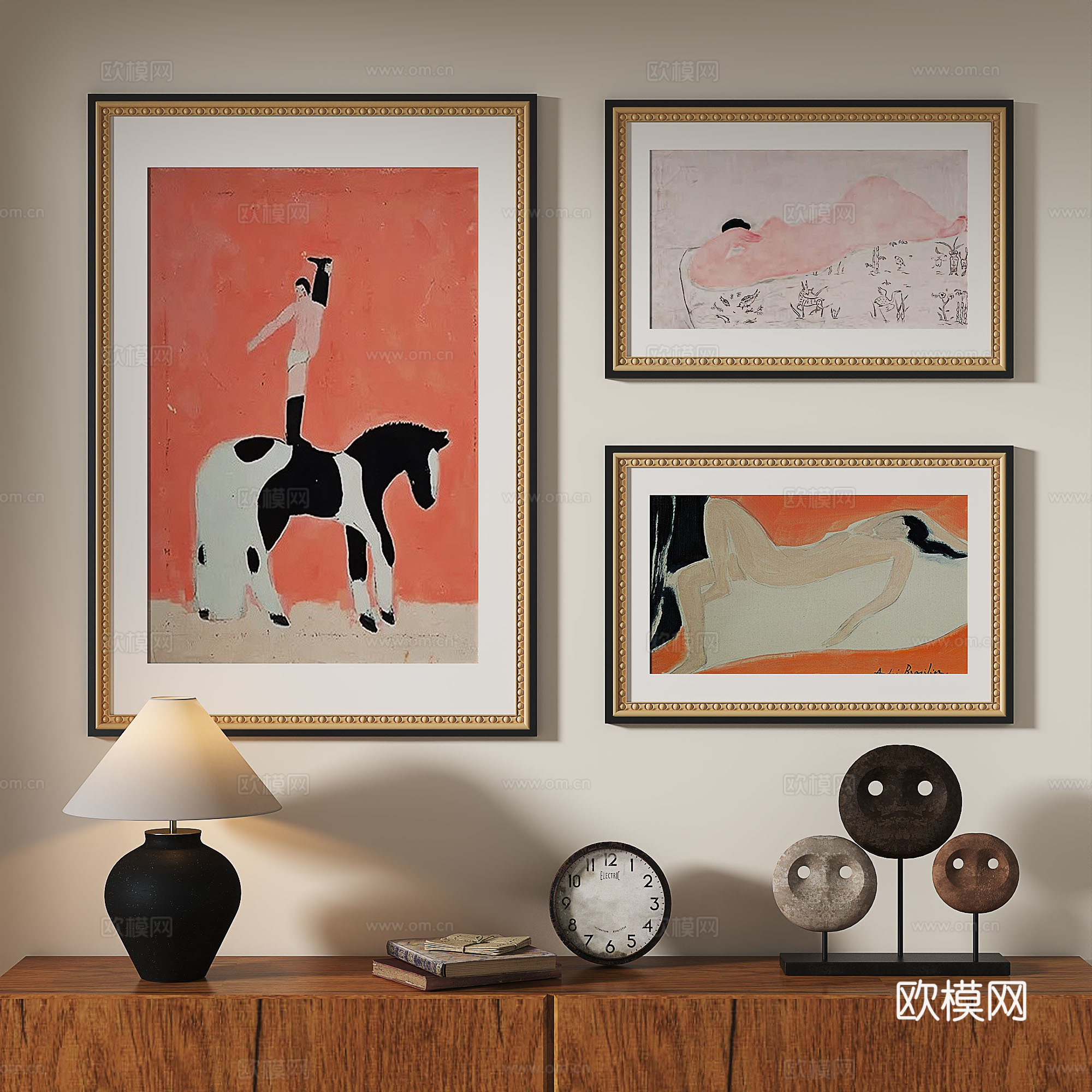 法式，复古，现代，中古，轻奢，油画，抽象，装饰画3d模型