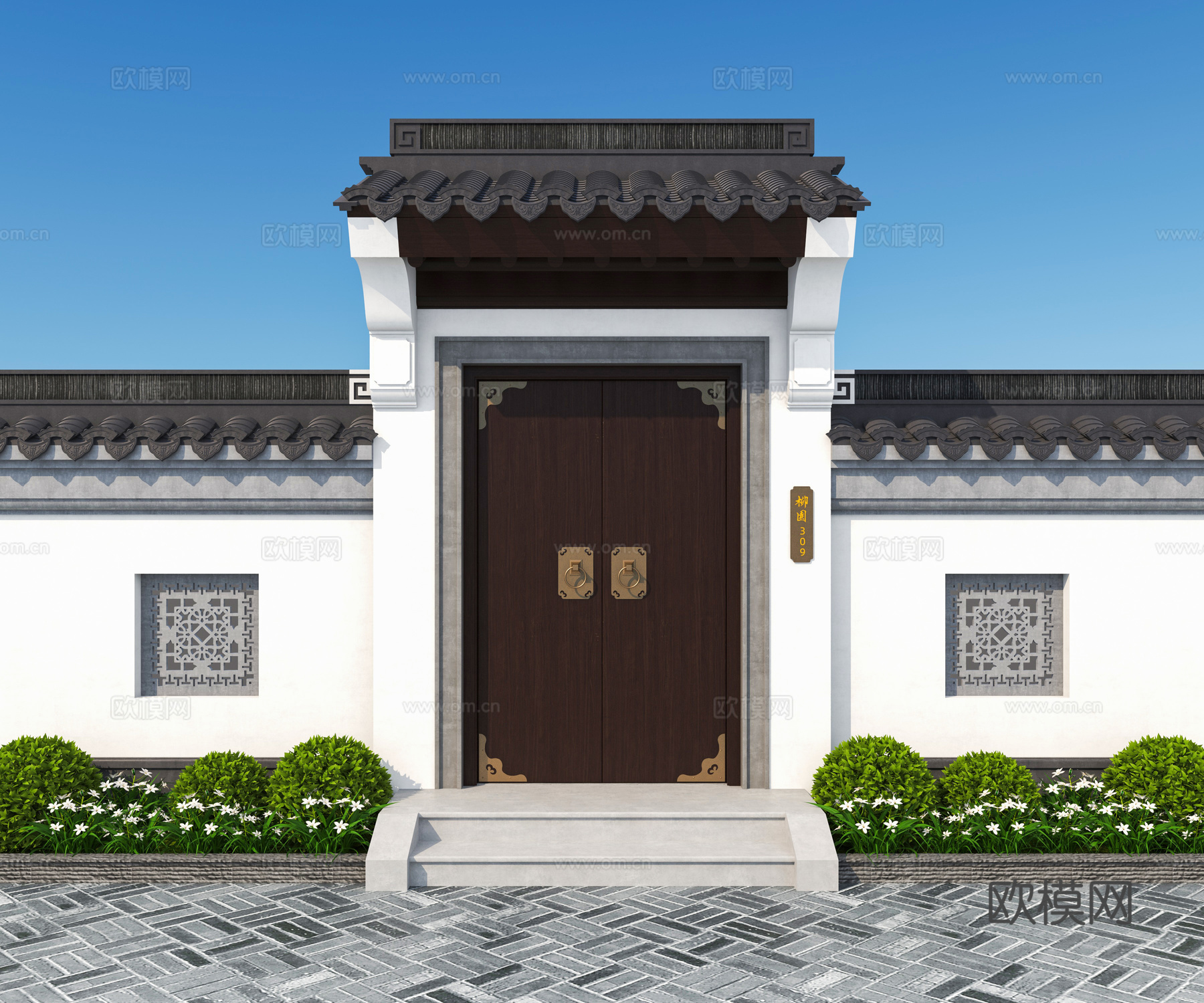 中式大门 门头 别墅大门3d模型