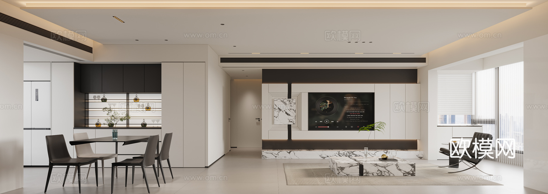 现代意式极简客餐厅3d模型