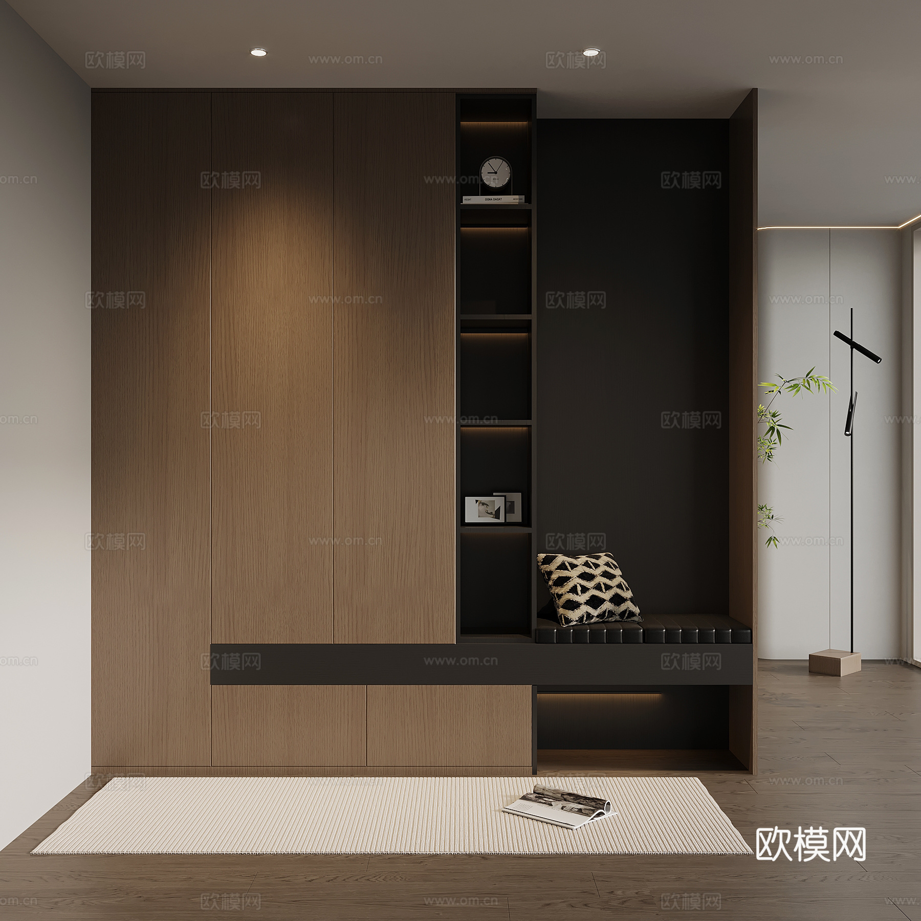 玄关 意式极简玄关柜 入户鞋柜 玄关背景su模型