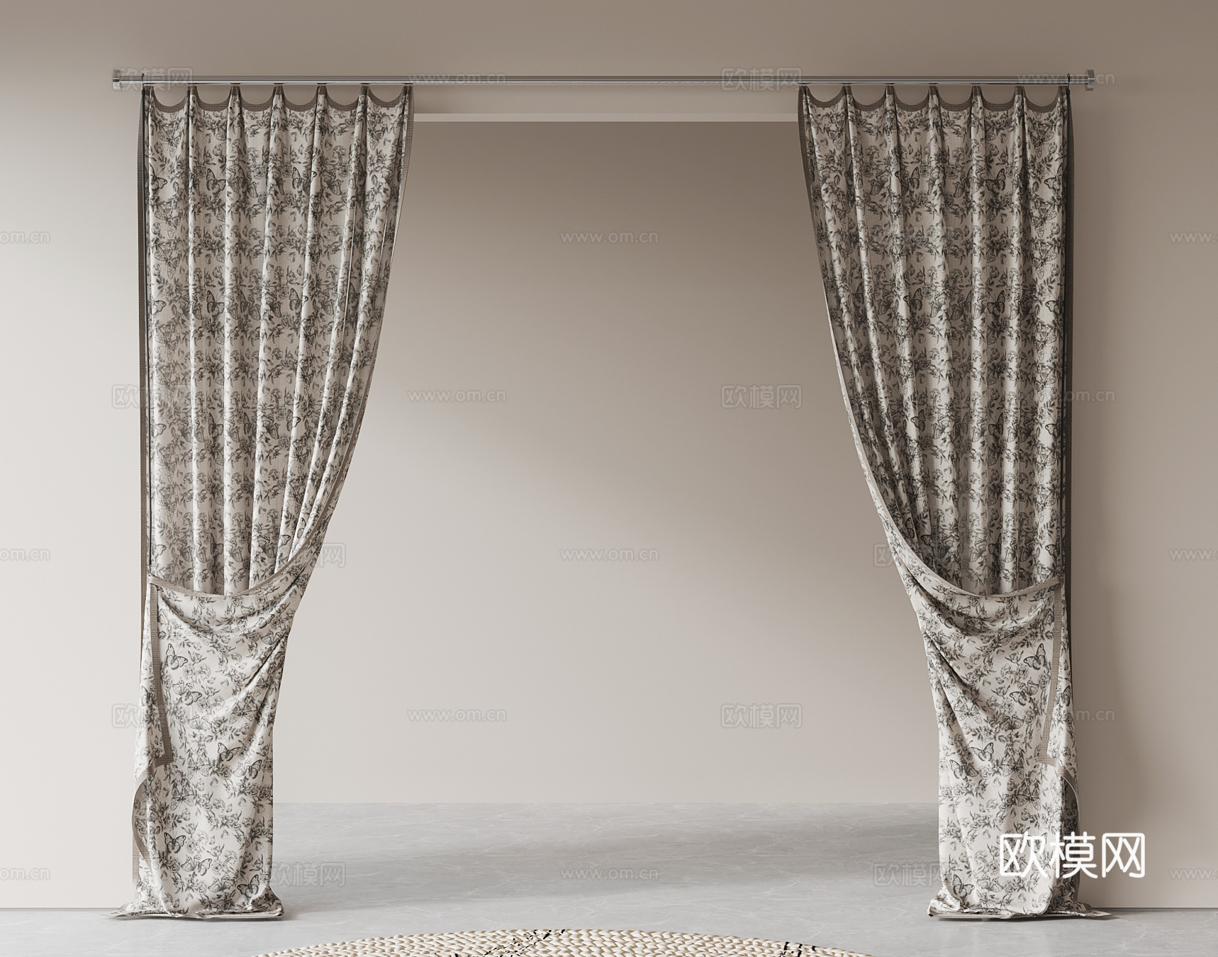 窗帘 法式复古窗帘 碎花帘su模型