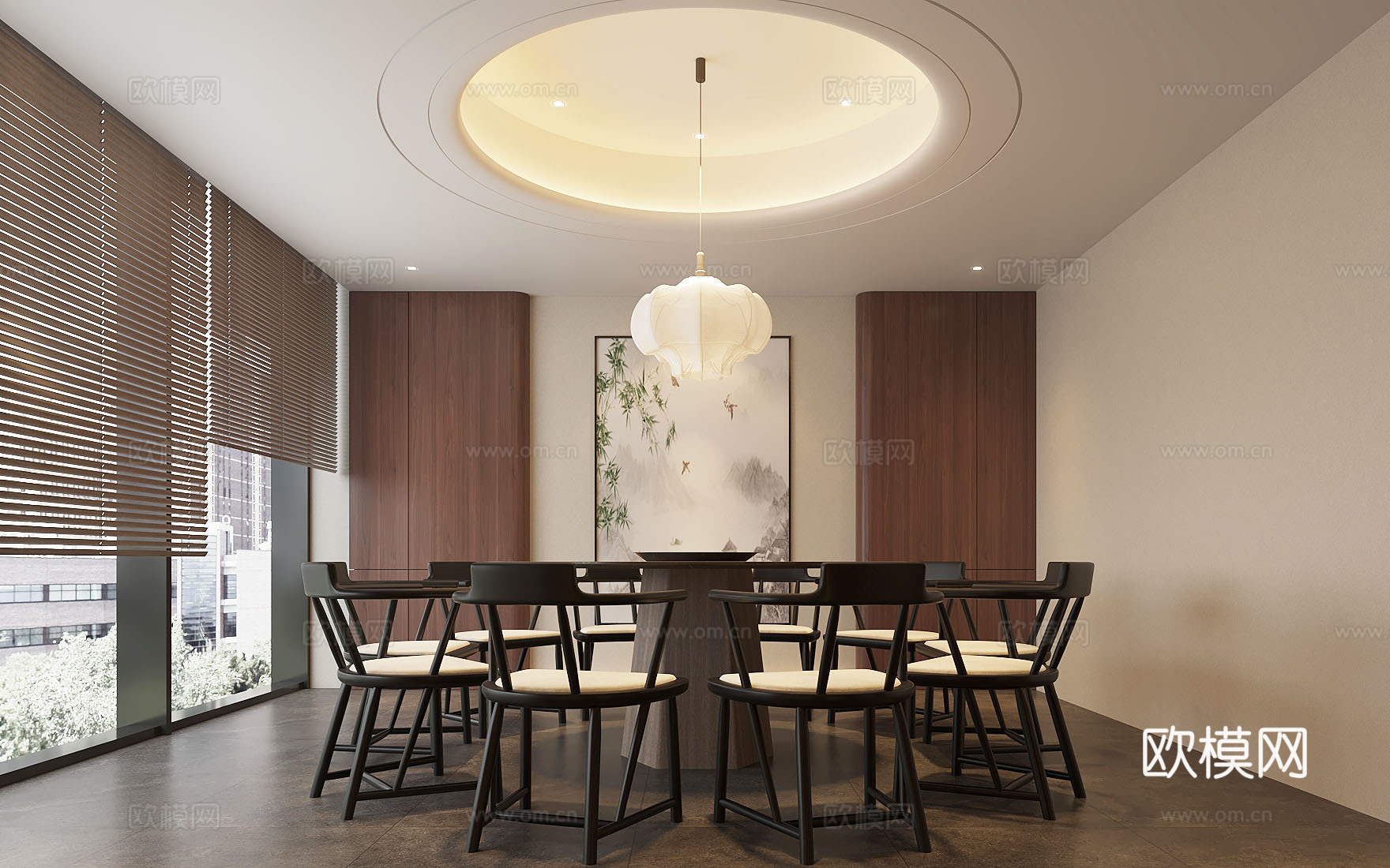 新中式家居餐厅 中式家居餐厅 餐厅包厢 实木餐桌椅 餐桌椅3d模型