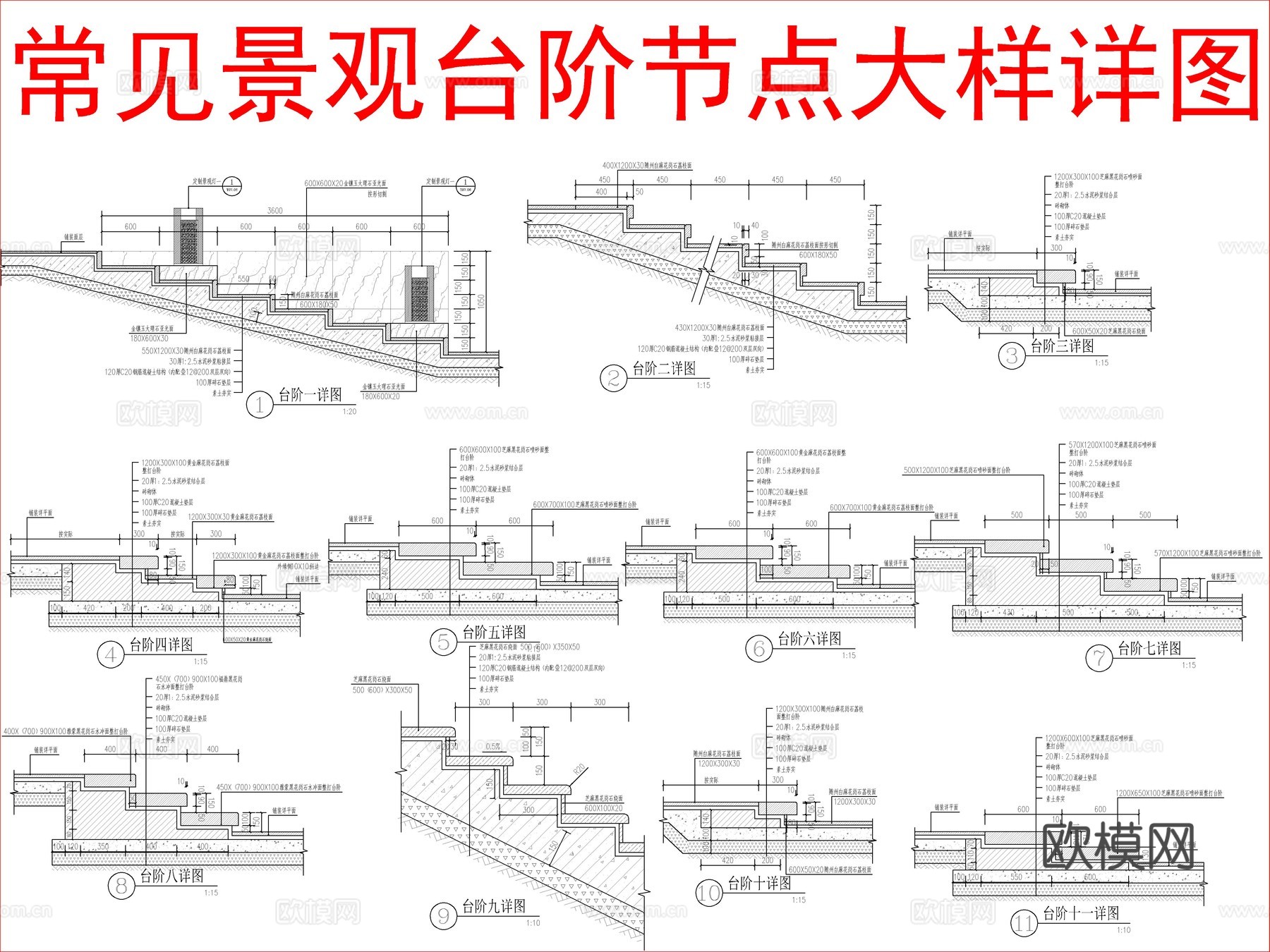 常见景观台阶节点大样详图cad施工图