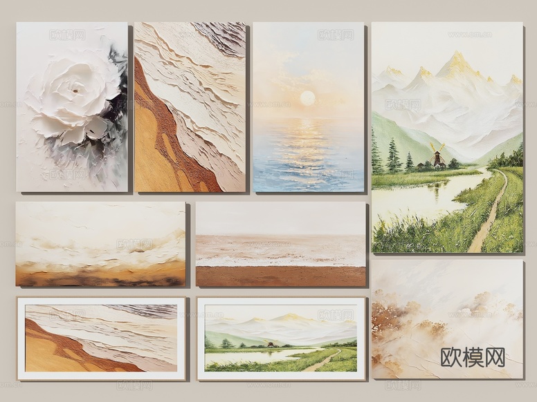奶油风挂画 宅寂风装饰画 墙面装饰画 抽象挂件 艺术挂画 山3d模型下载