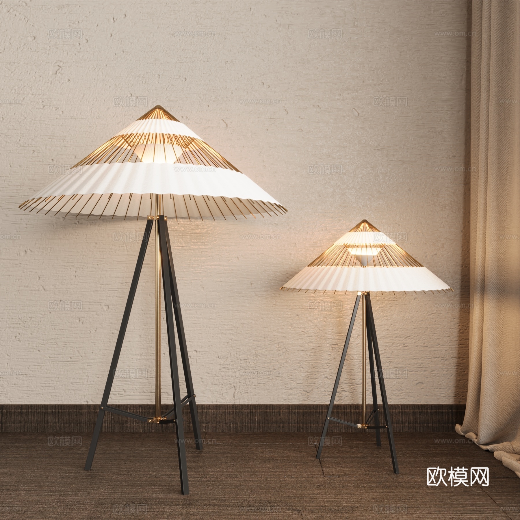 现代中古落地灯 装饰灯 伞灯su模型