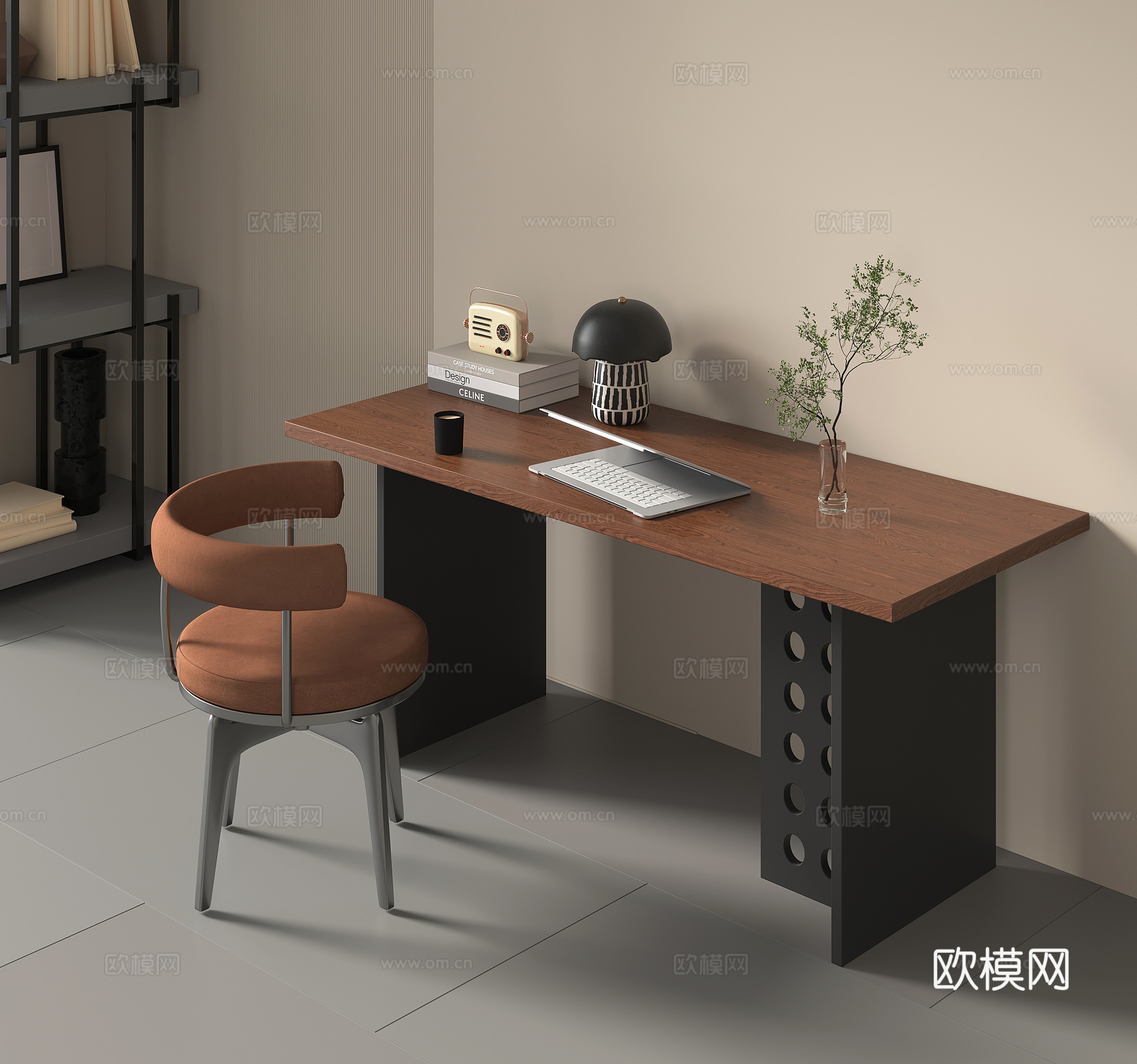 书桌 现代中古风 写字台 电脑桌su模型