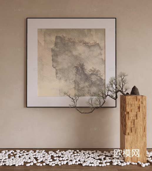 新中式侘寂挂画 油画3d模型下载