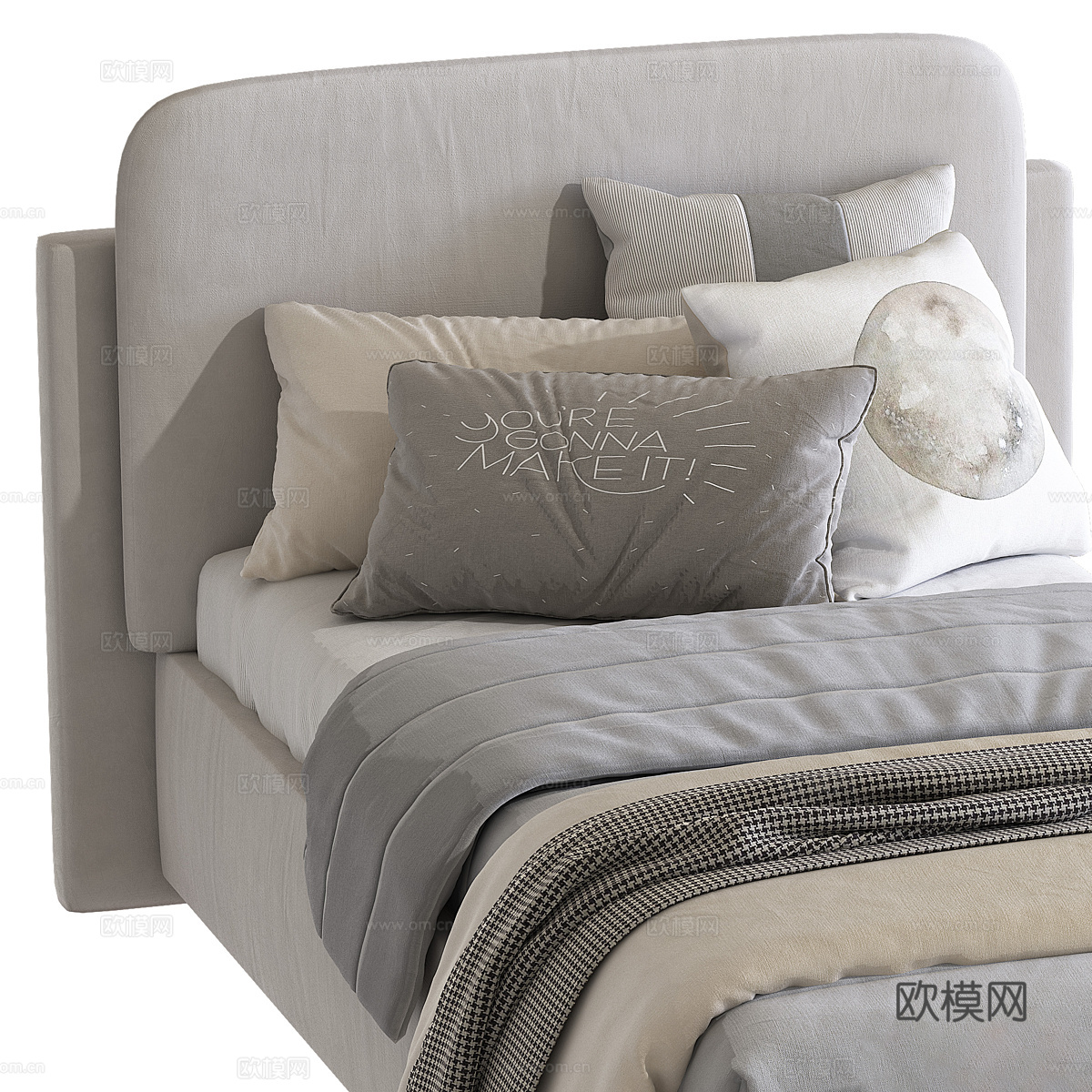 现代奶油风儿童布艺单人床3d模型