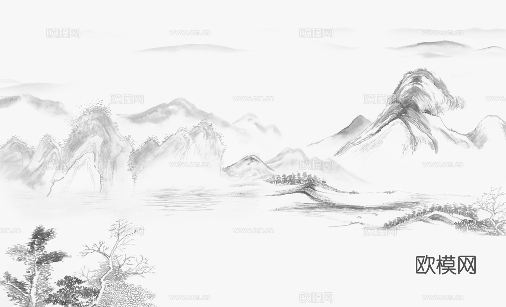 新中式水墨山水画