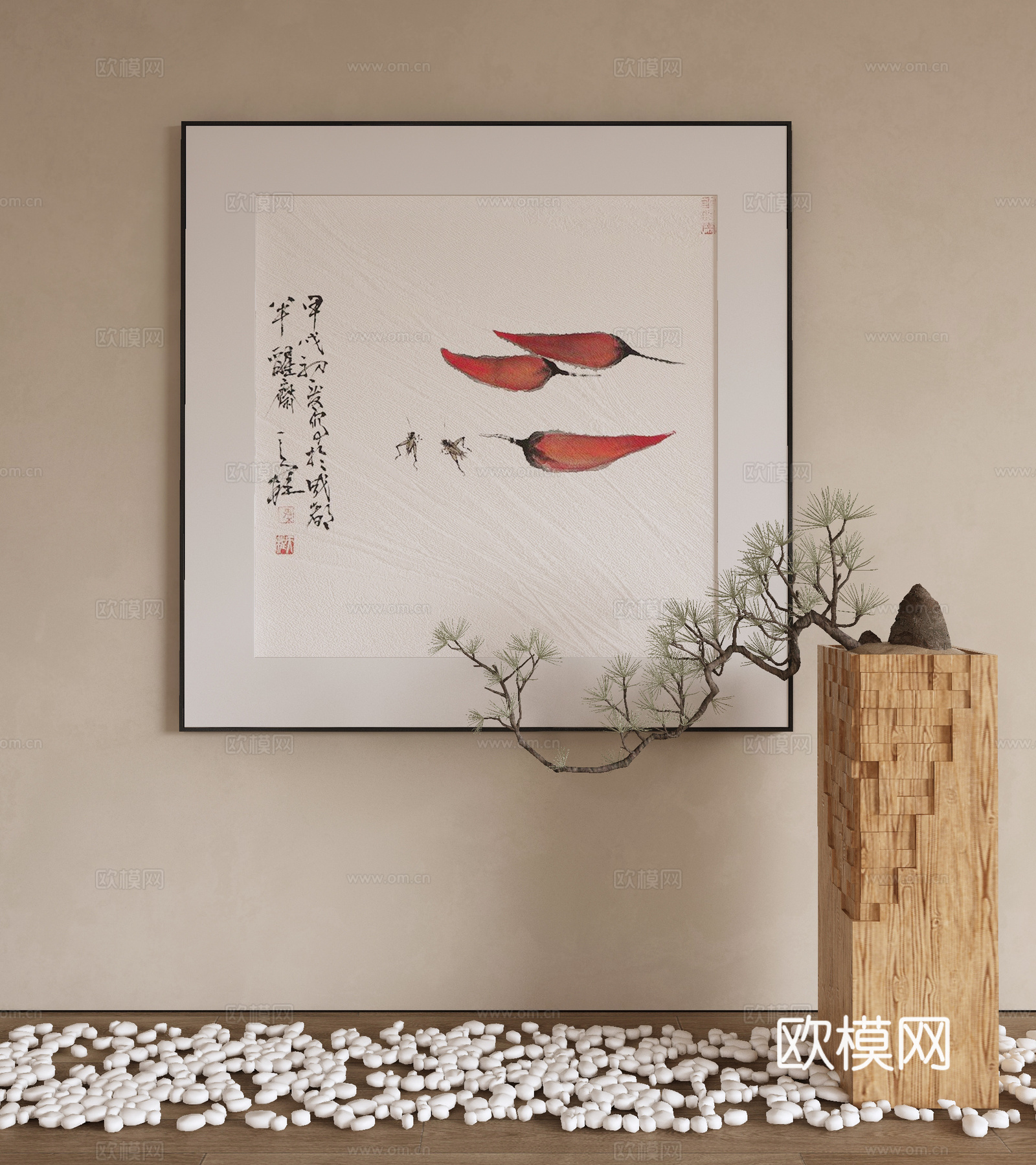 新中式侘寂挂画 油画3d模型