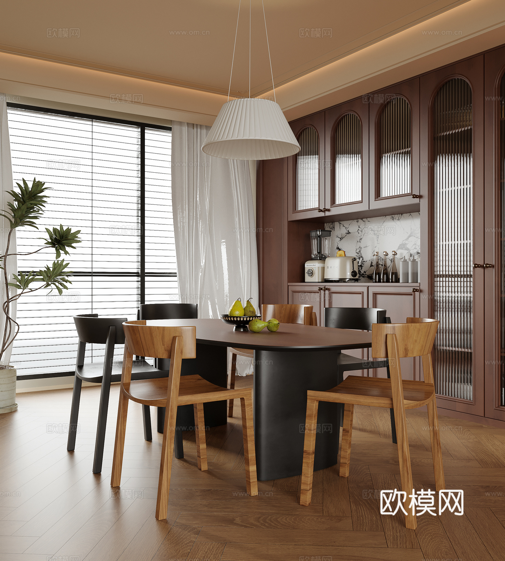 现代餐厅 餐边柜 餐桌椅 单椅3d模型